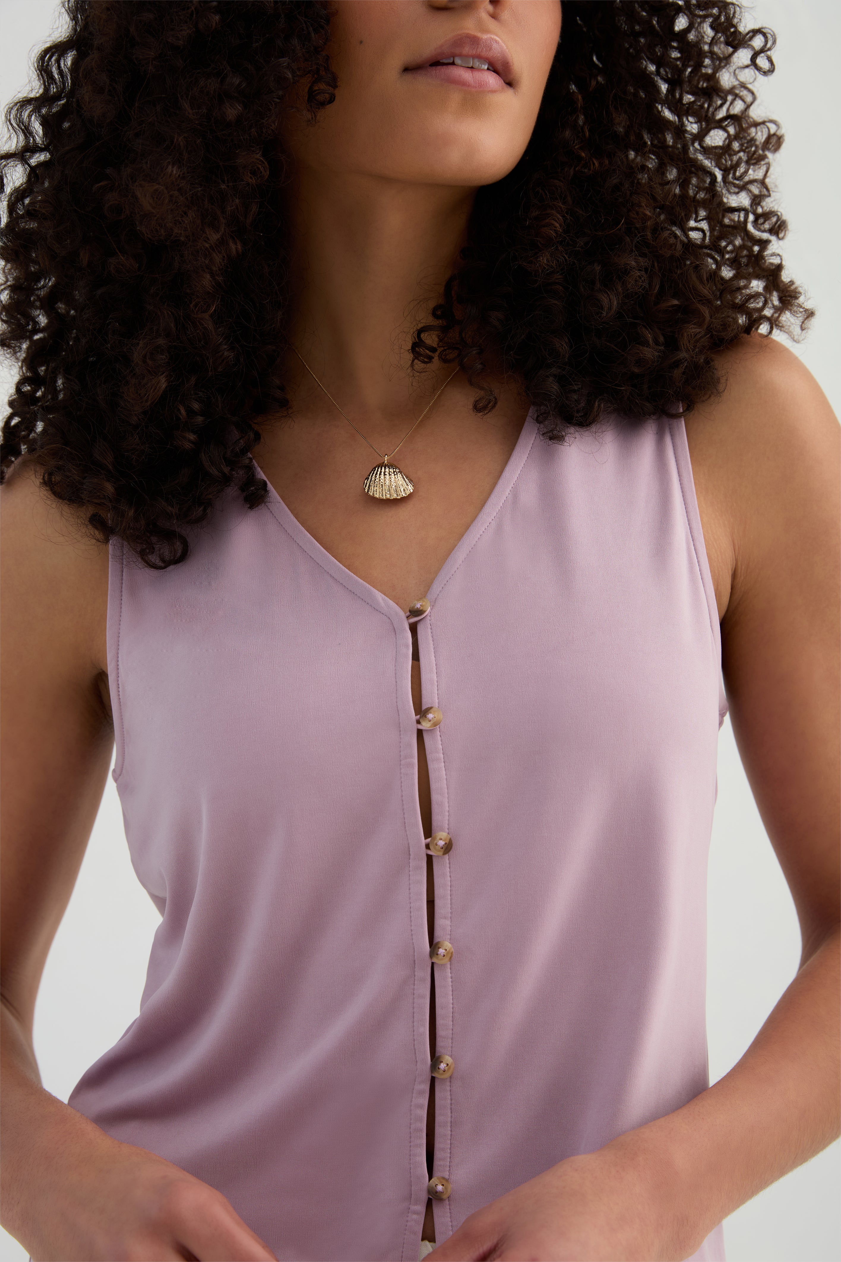 The Button Front Tank - Flow Cupro - Dusty Mauve - Image 3