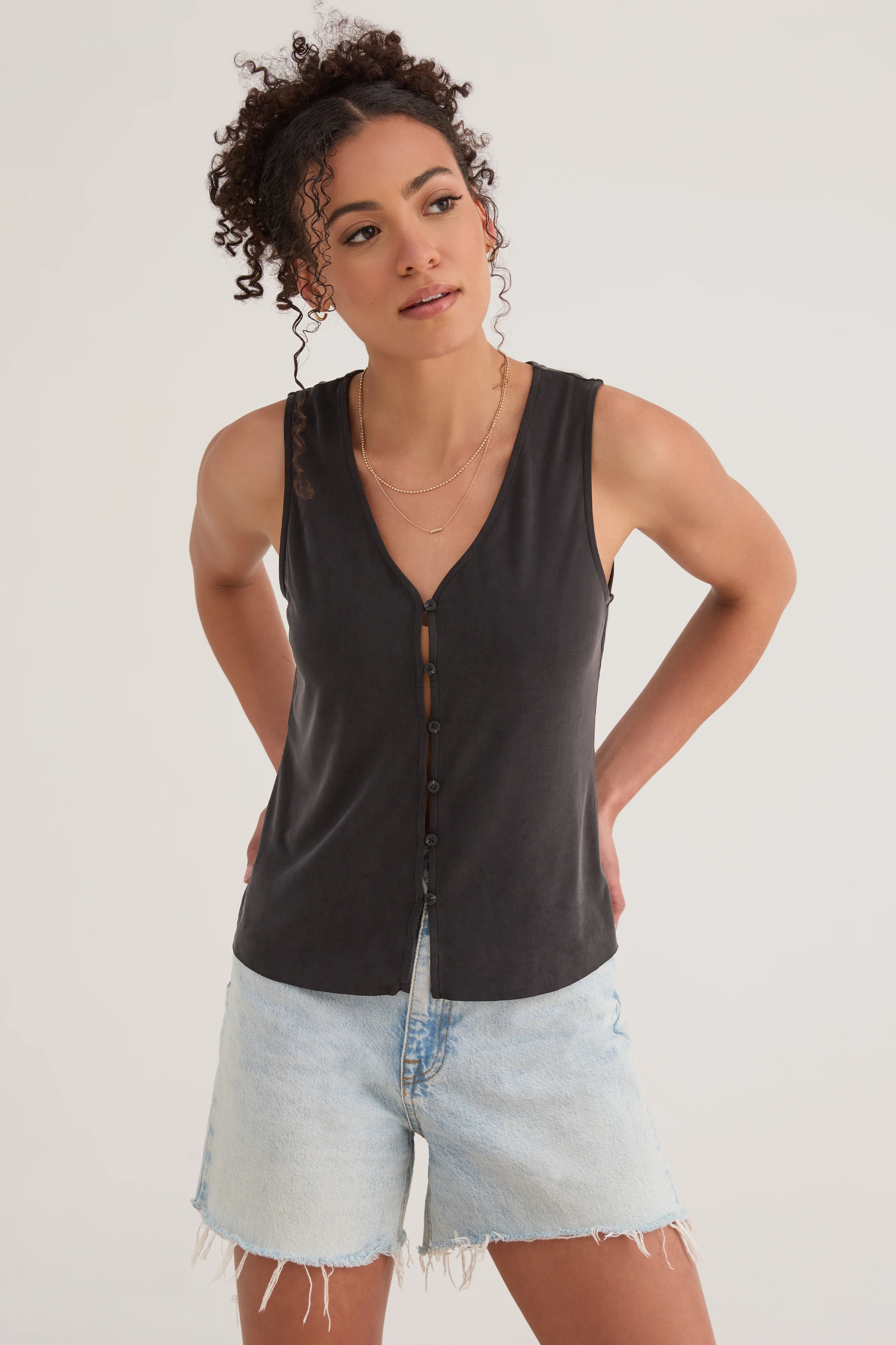 The Button Front Tank - Flow Cupro - Ink - Image 2