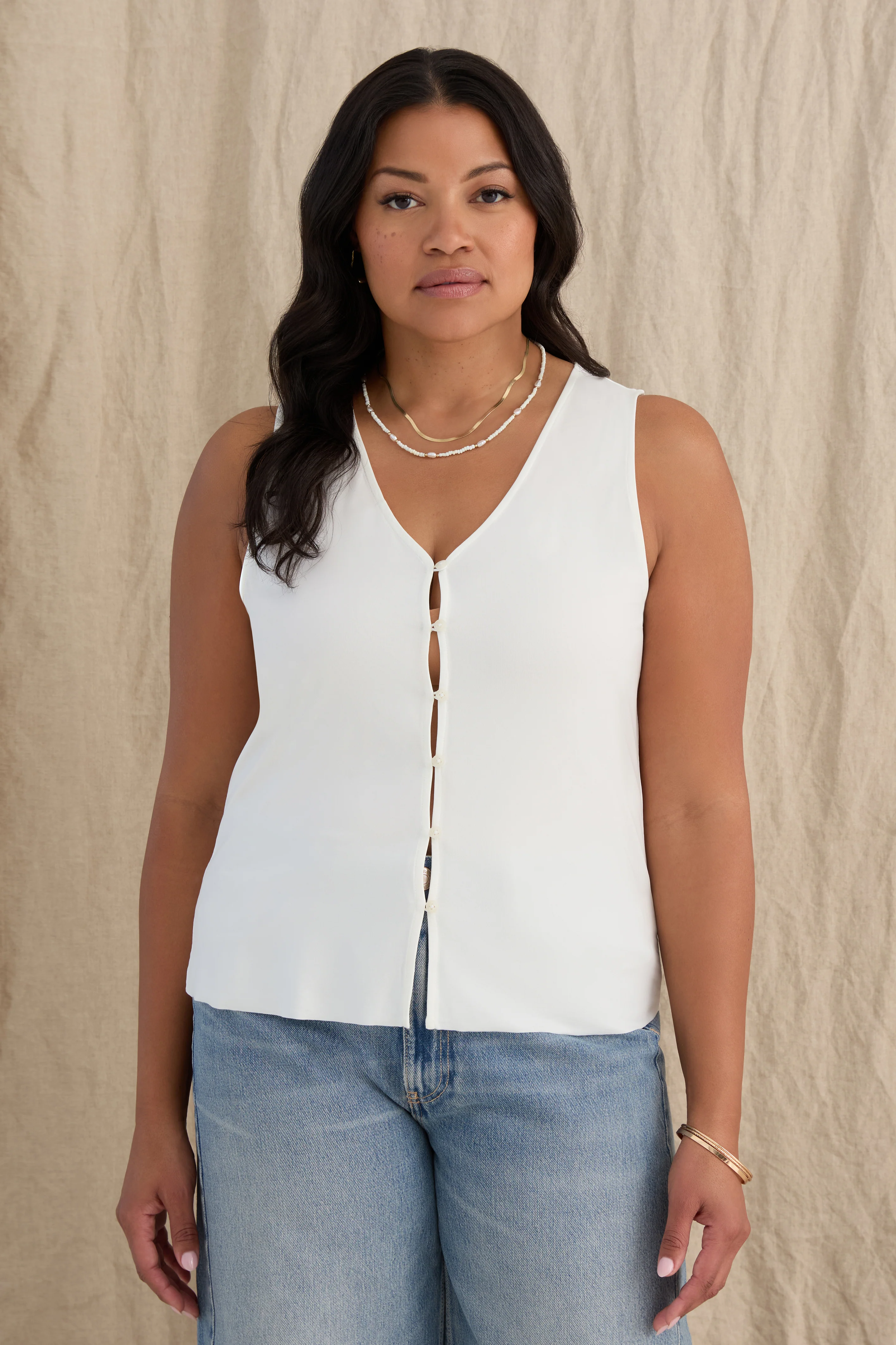 The Button Front Tank - Flow Cupro - Salt - Image 3