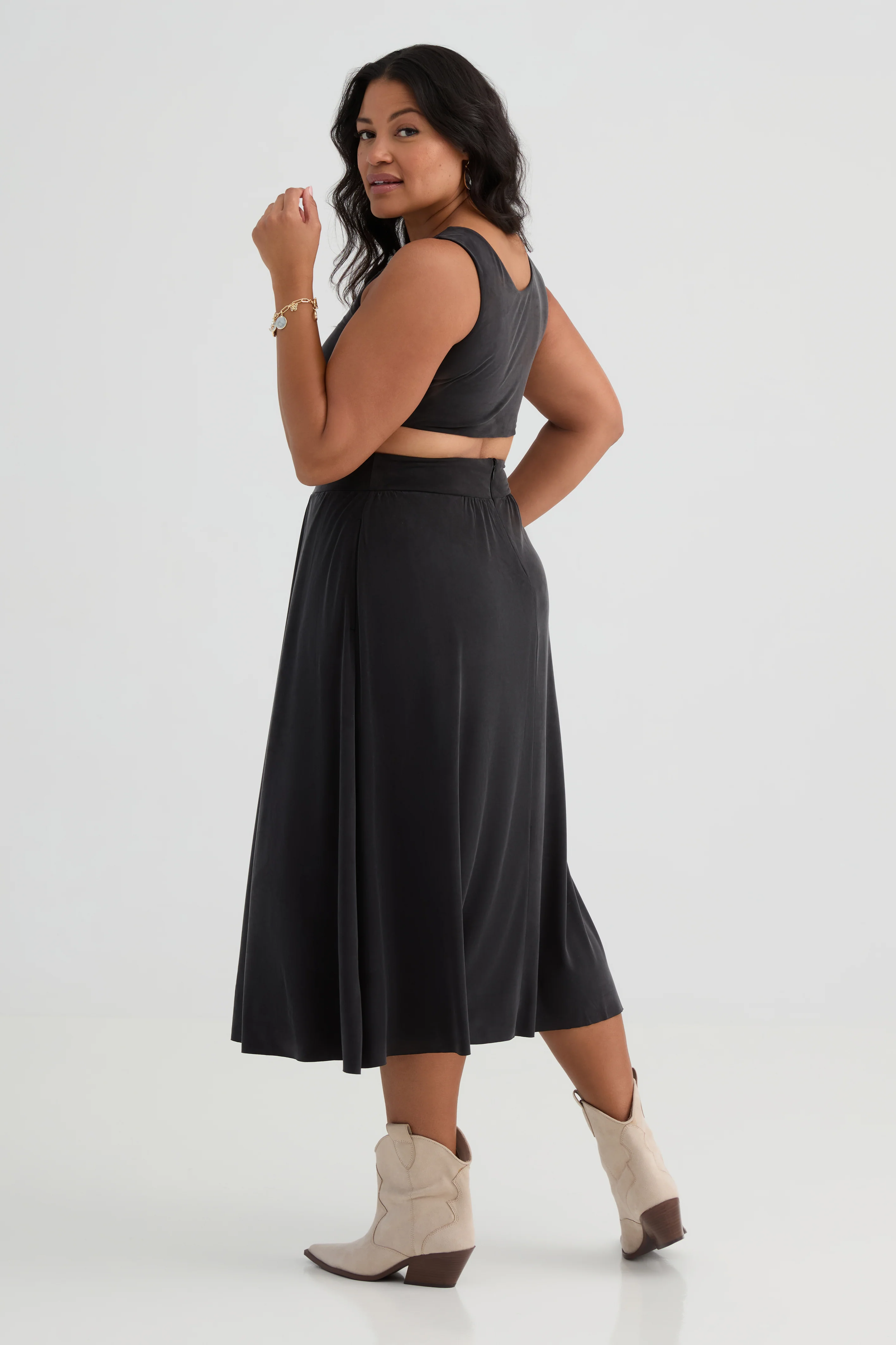 The Cut Away Dress - Flow Cupro - Ink - Image 4