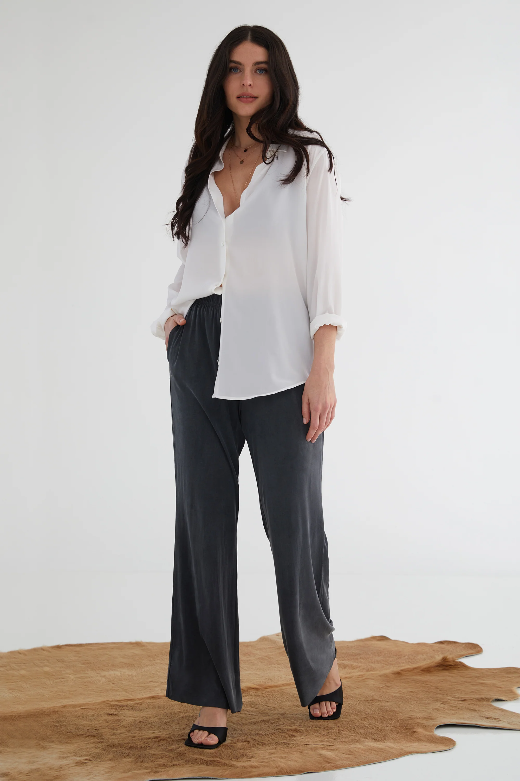 The Effortless Palazzo: Pant - Flow Cupro - Ink - Image 3