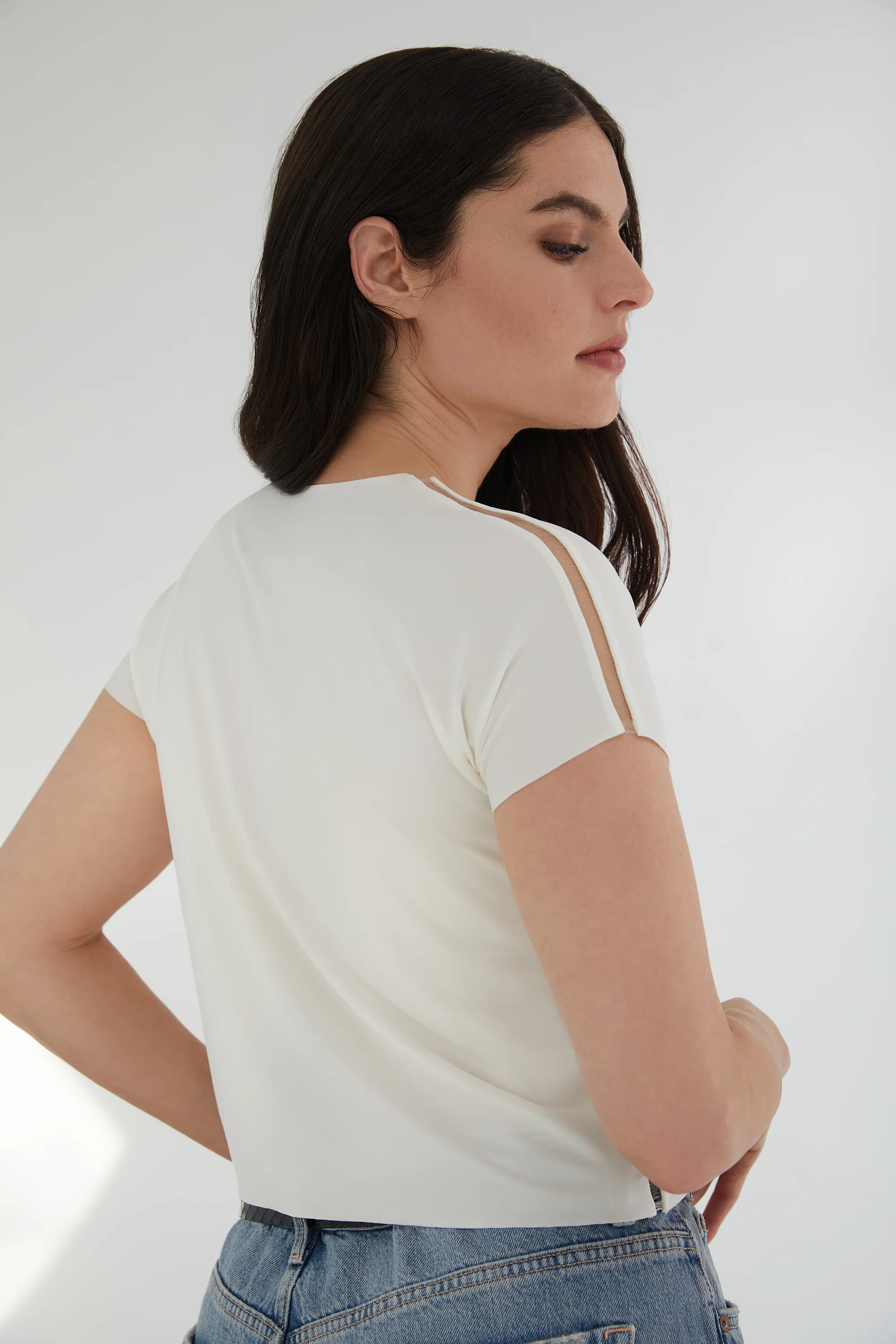 The Infinity Tee: Crop - Flow Cupro - Salt - Image 6