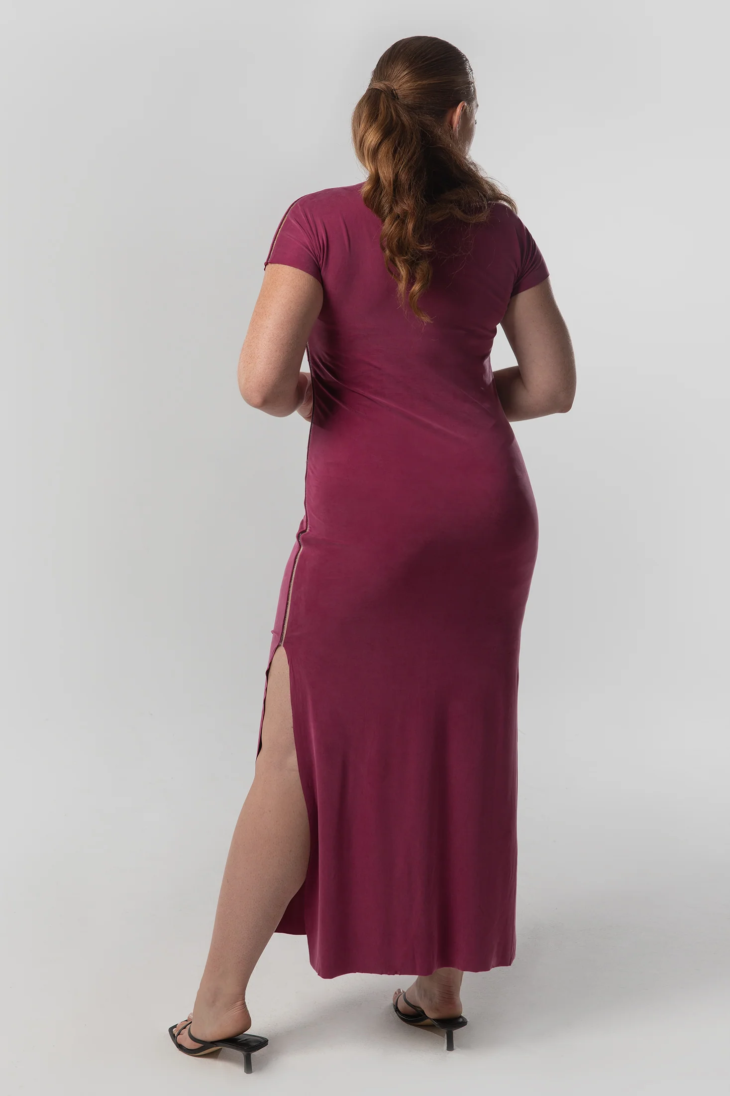 The Infinity Tee: Maxi Dress - Flow Cupro - Merlot - Image 3