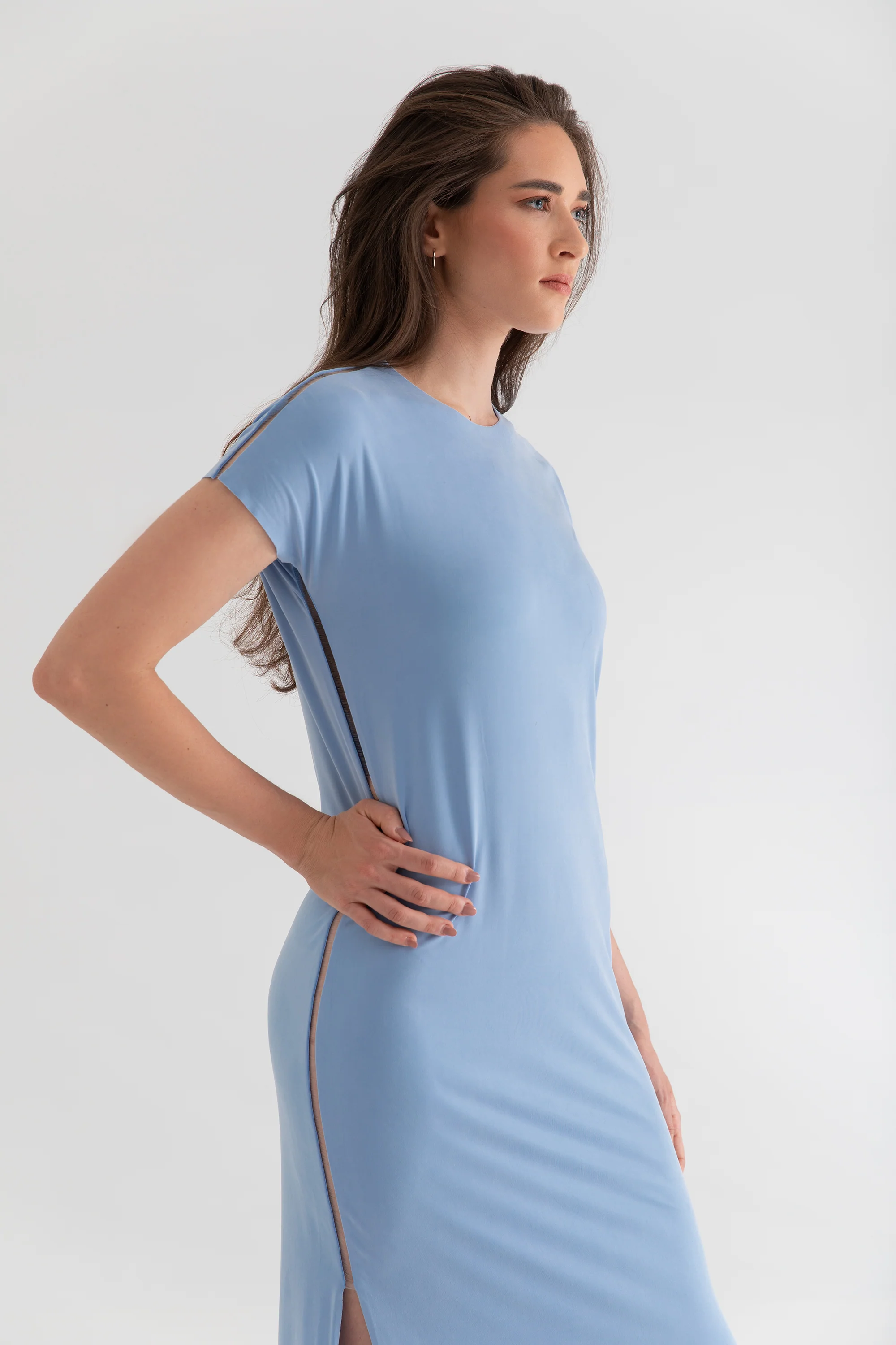 The Infinity Tee: Maxi Dress - Flow Cupro - Sky - Image 3
