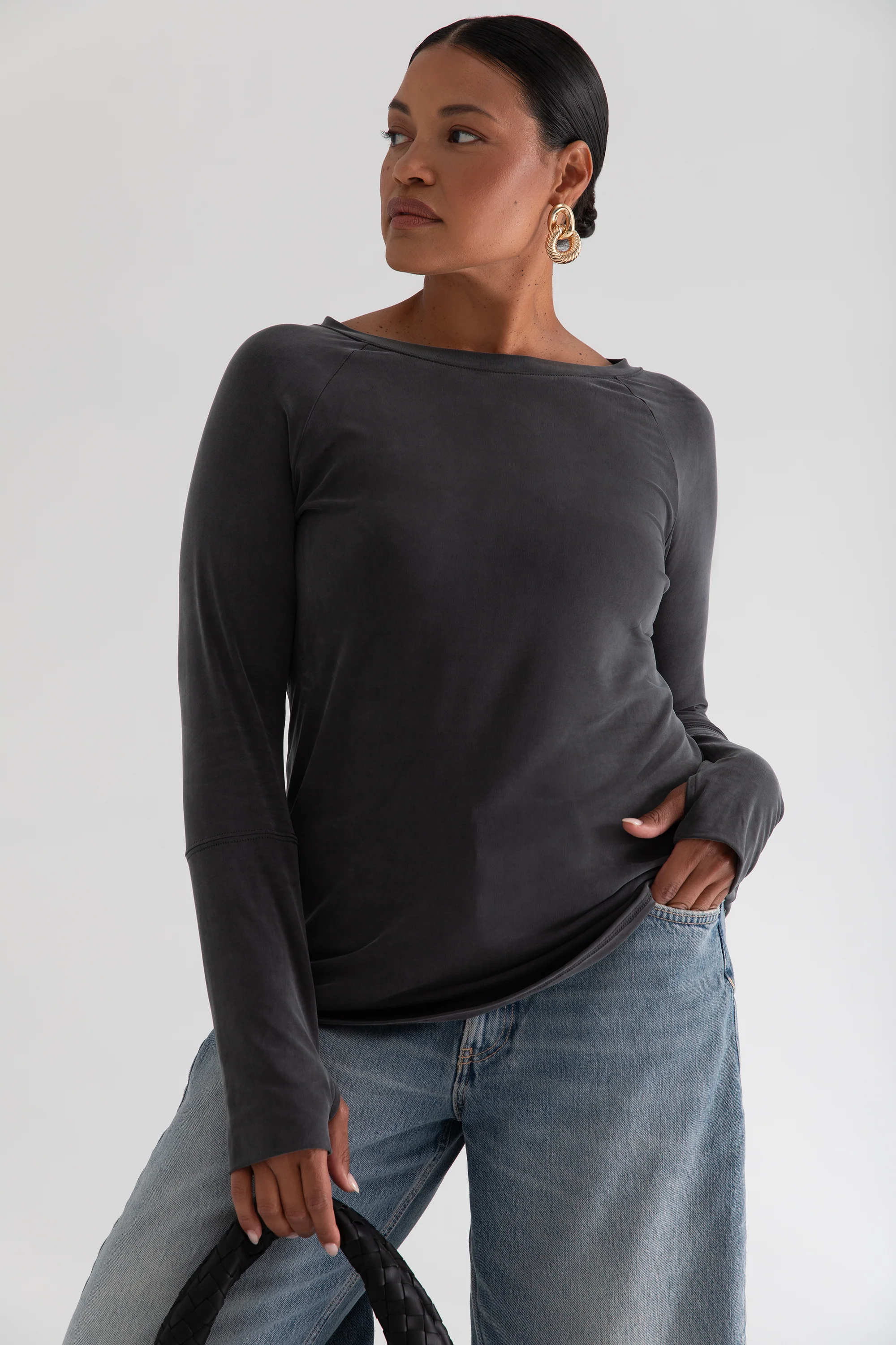 The Long Sleeve Layering Tee - Flow Cupro - Ink - Image 2