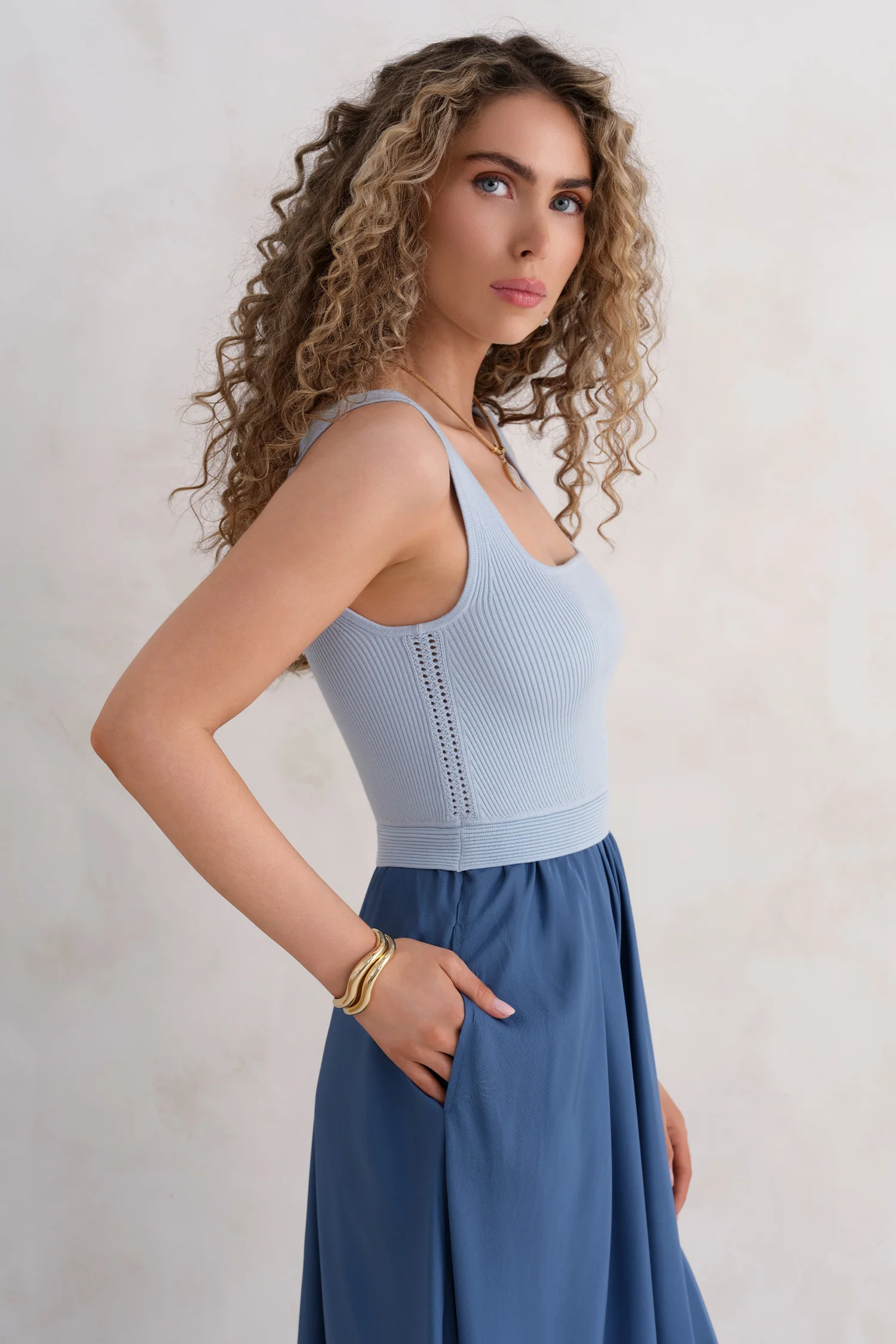 The Mixed Media Dress - Hydrangea Blue - Image 3