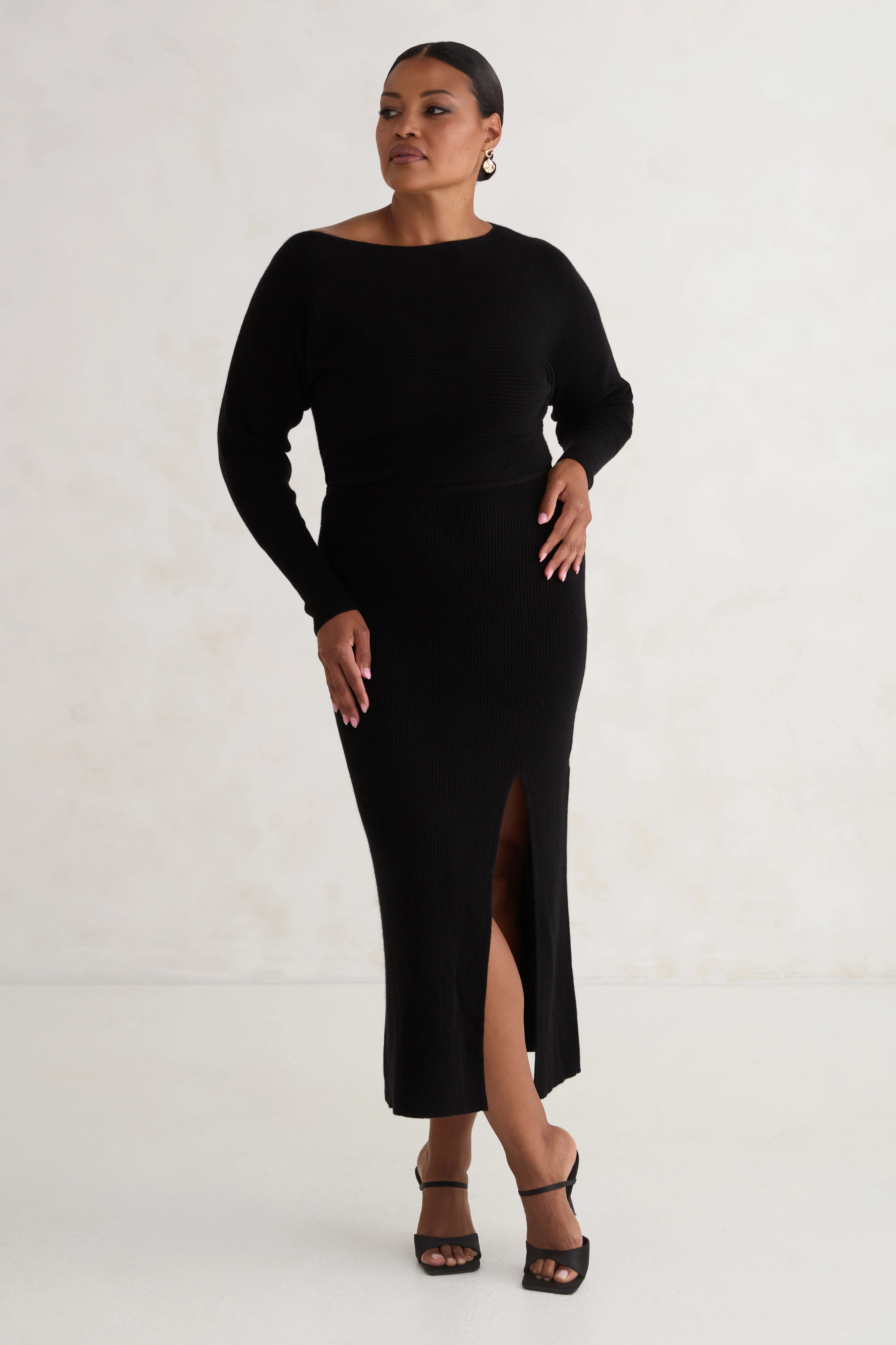 The Off Shoulder Sweater Dress - Ink - Image 2