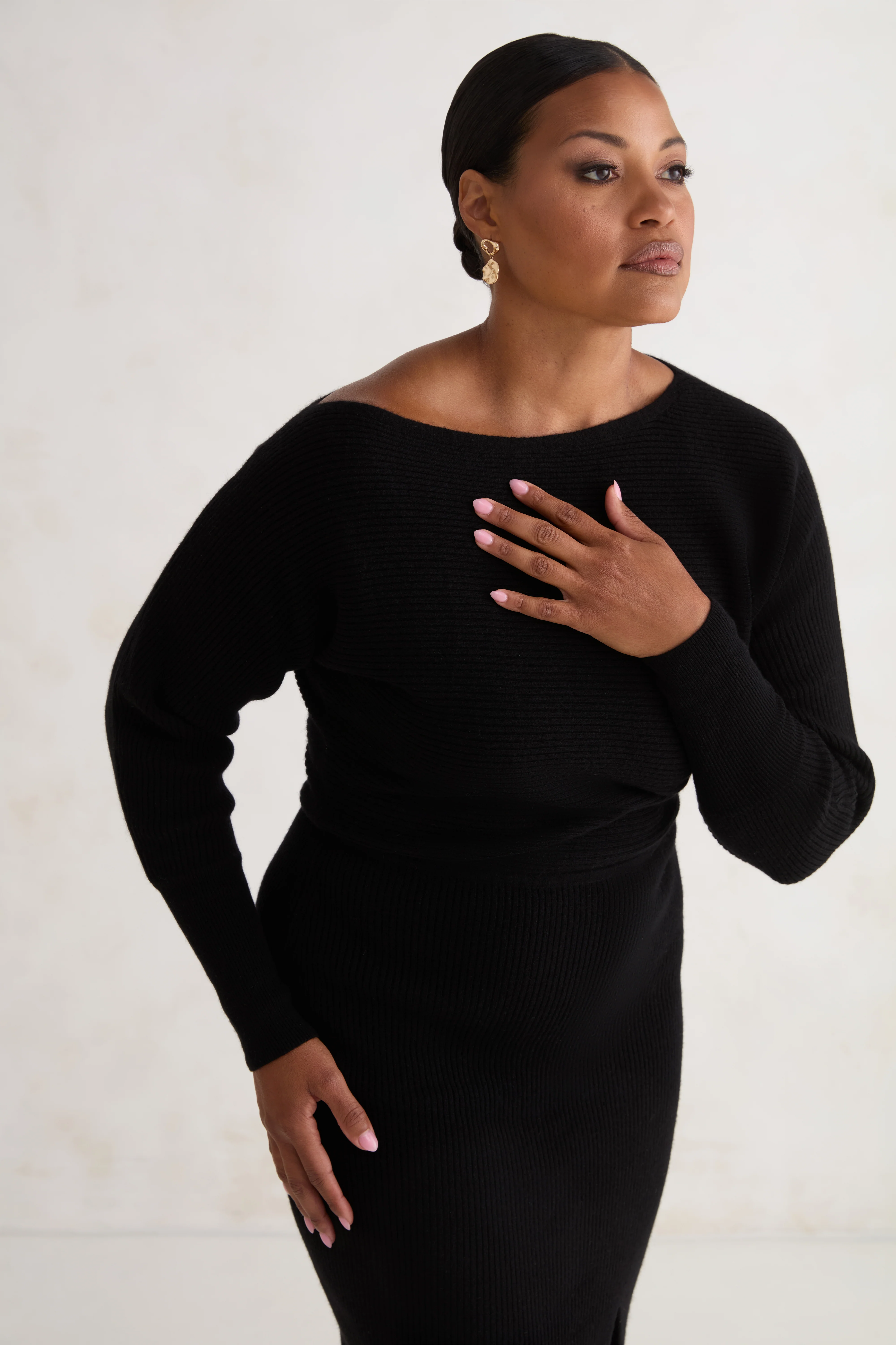 The Off Shoulder Sweater Dress - Ink - Image 3