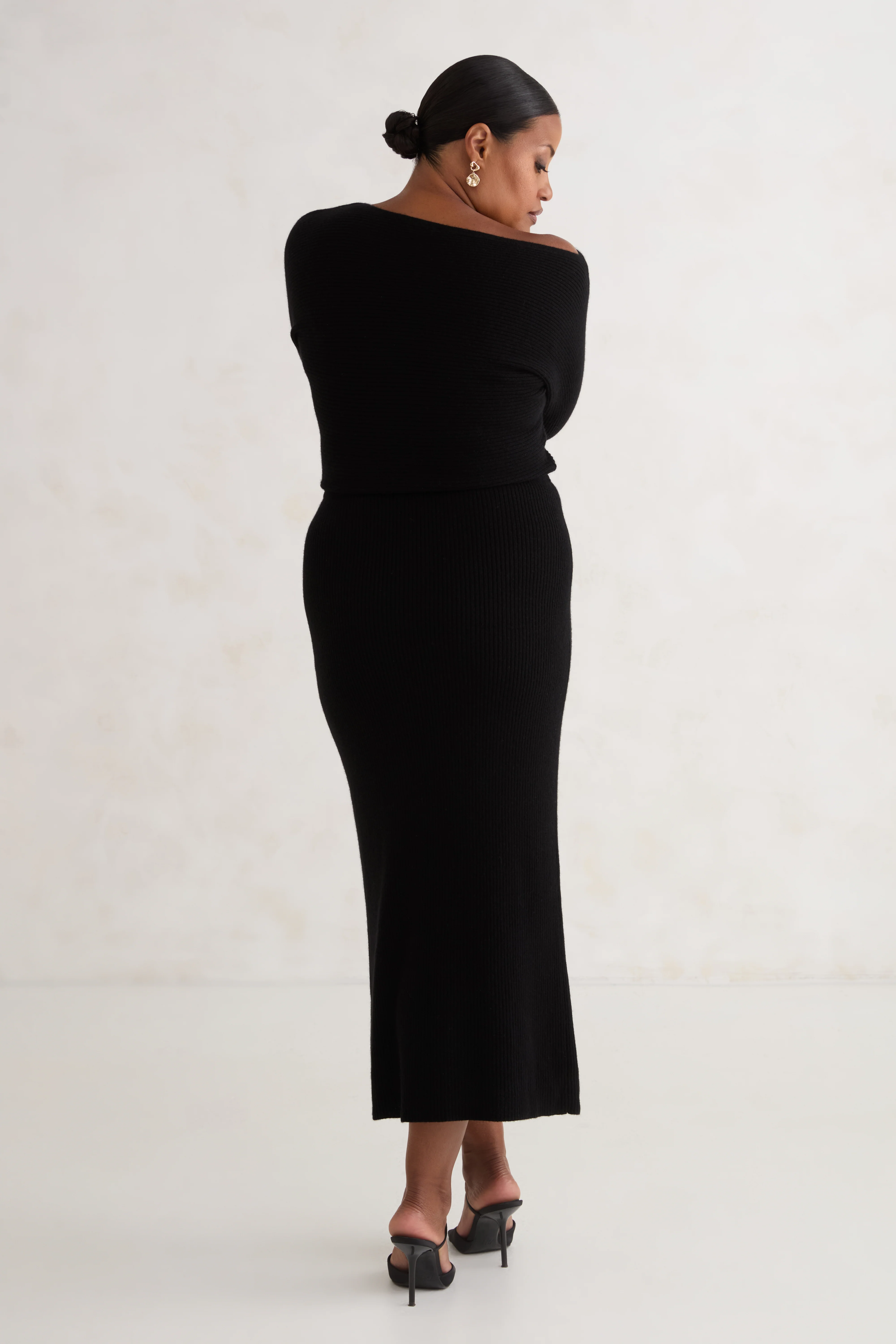 The Off Shoulder Sweater Dress - Ink - Image 4
