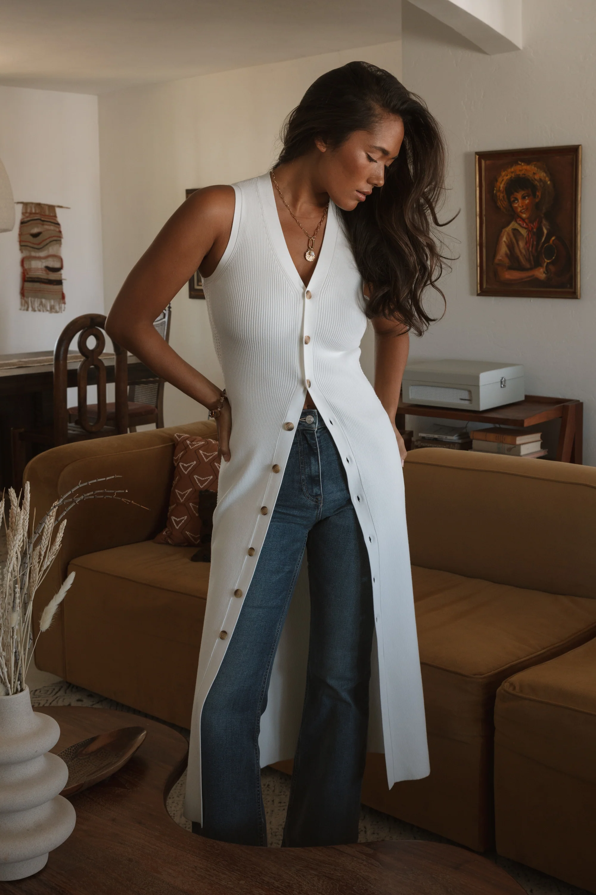 The Rib Sleeveless Duster - Salt - Image 7