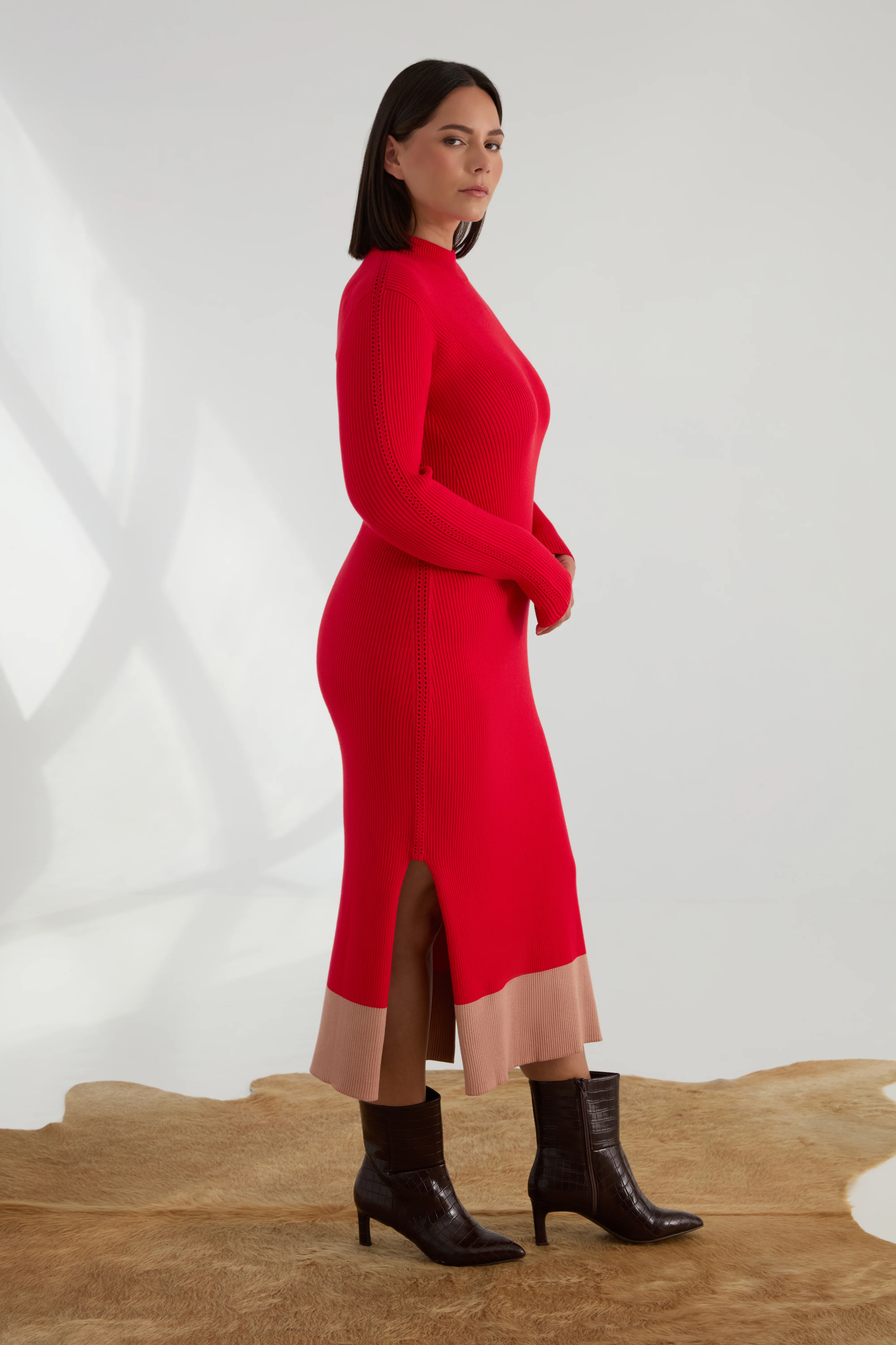 The Rib Sweater Midi Dress - Cherry - Image 3