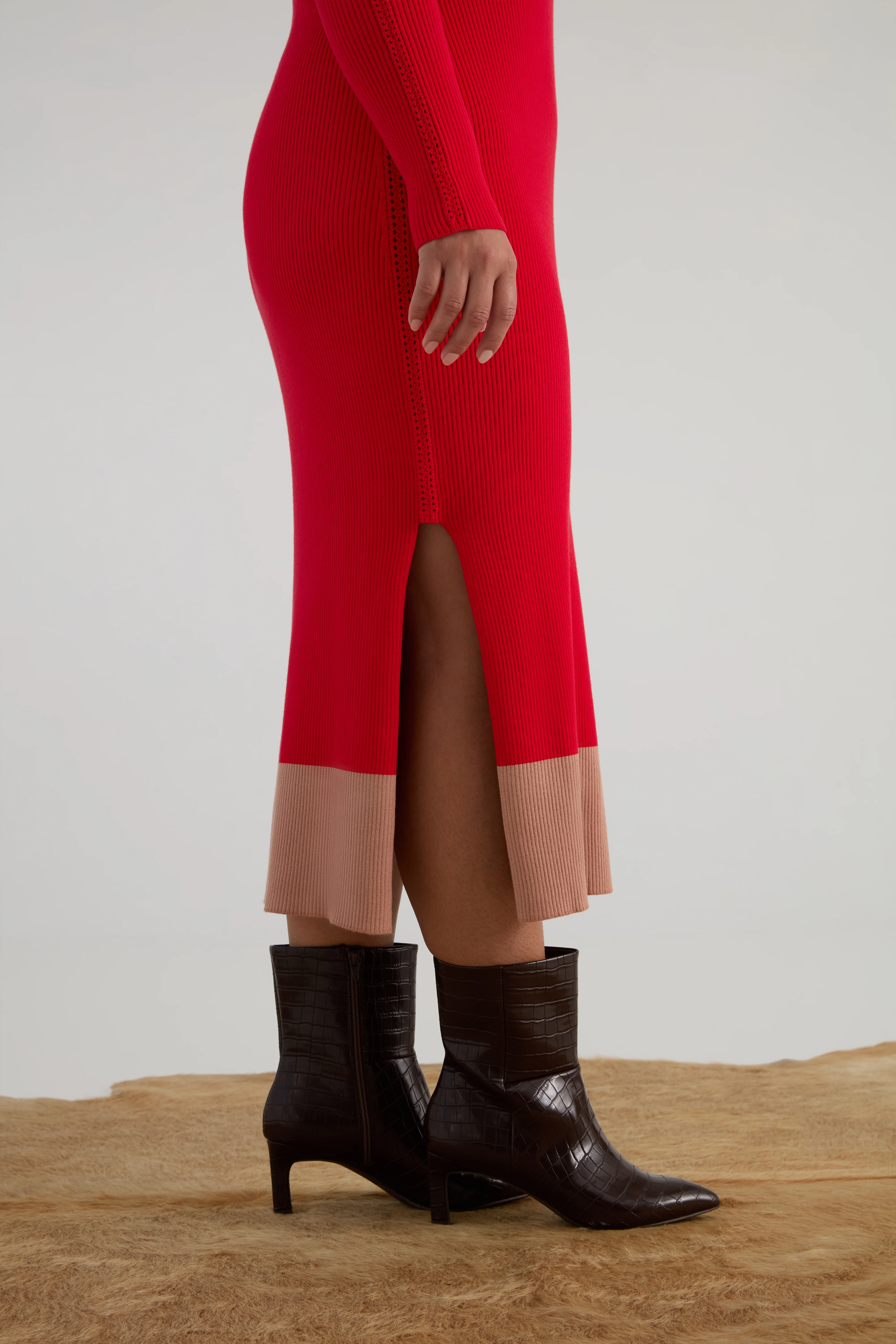 The Rib Sweater Midi Dress - Cherry - Image 4