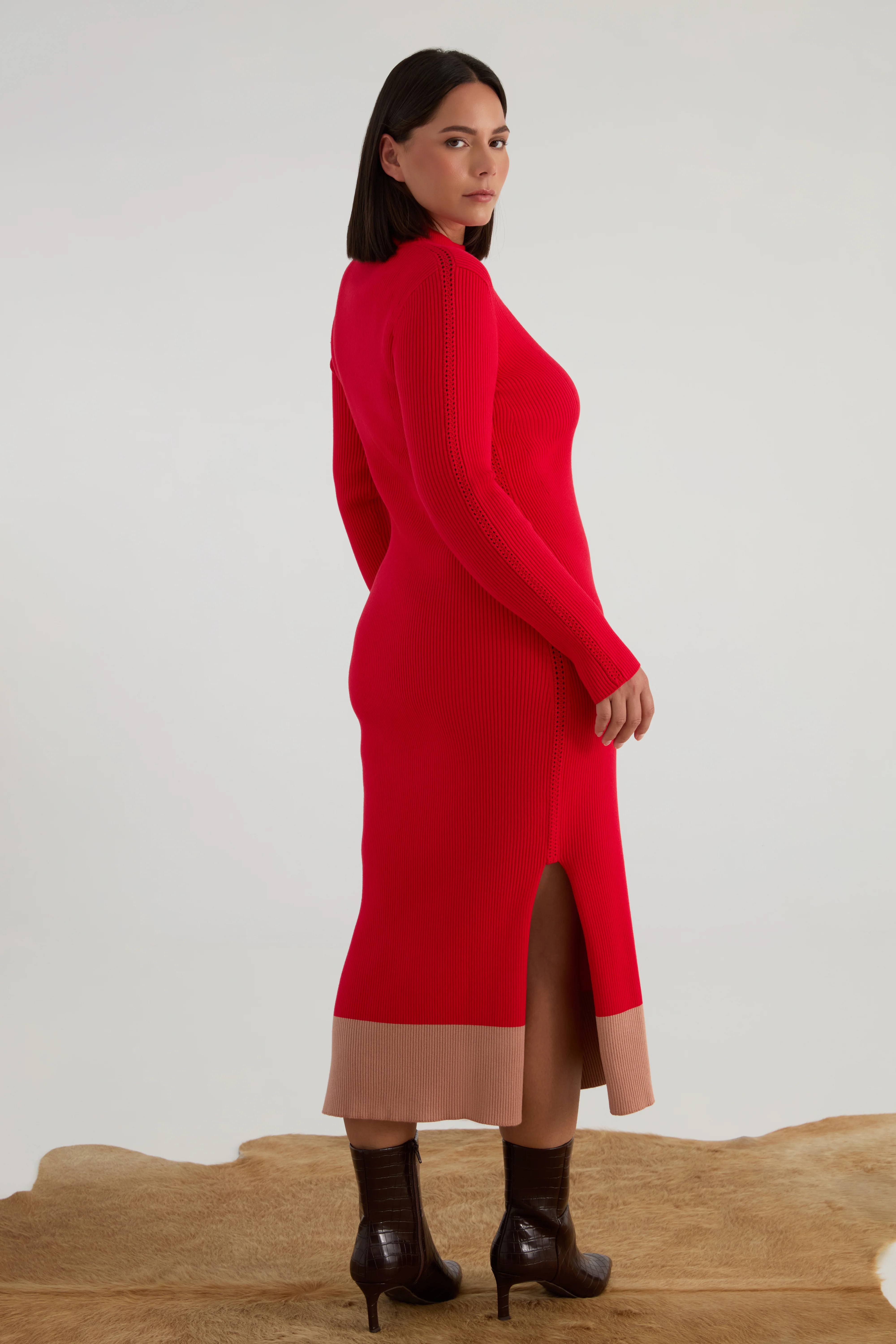 The Rib Sweater Midi Dress - Cherry - Image 5