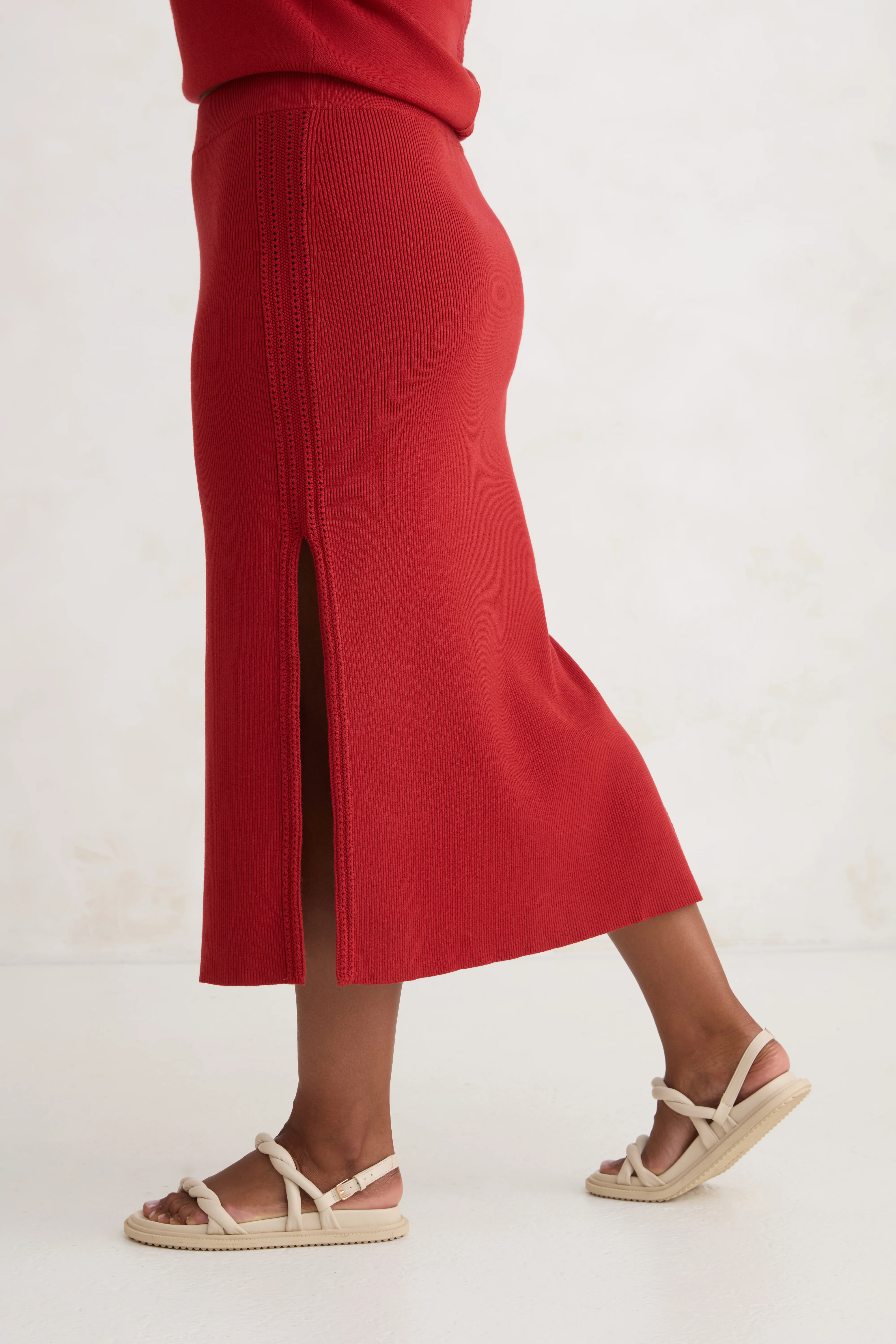 The Rib Sweater Skirt - Brick Red - Image 3