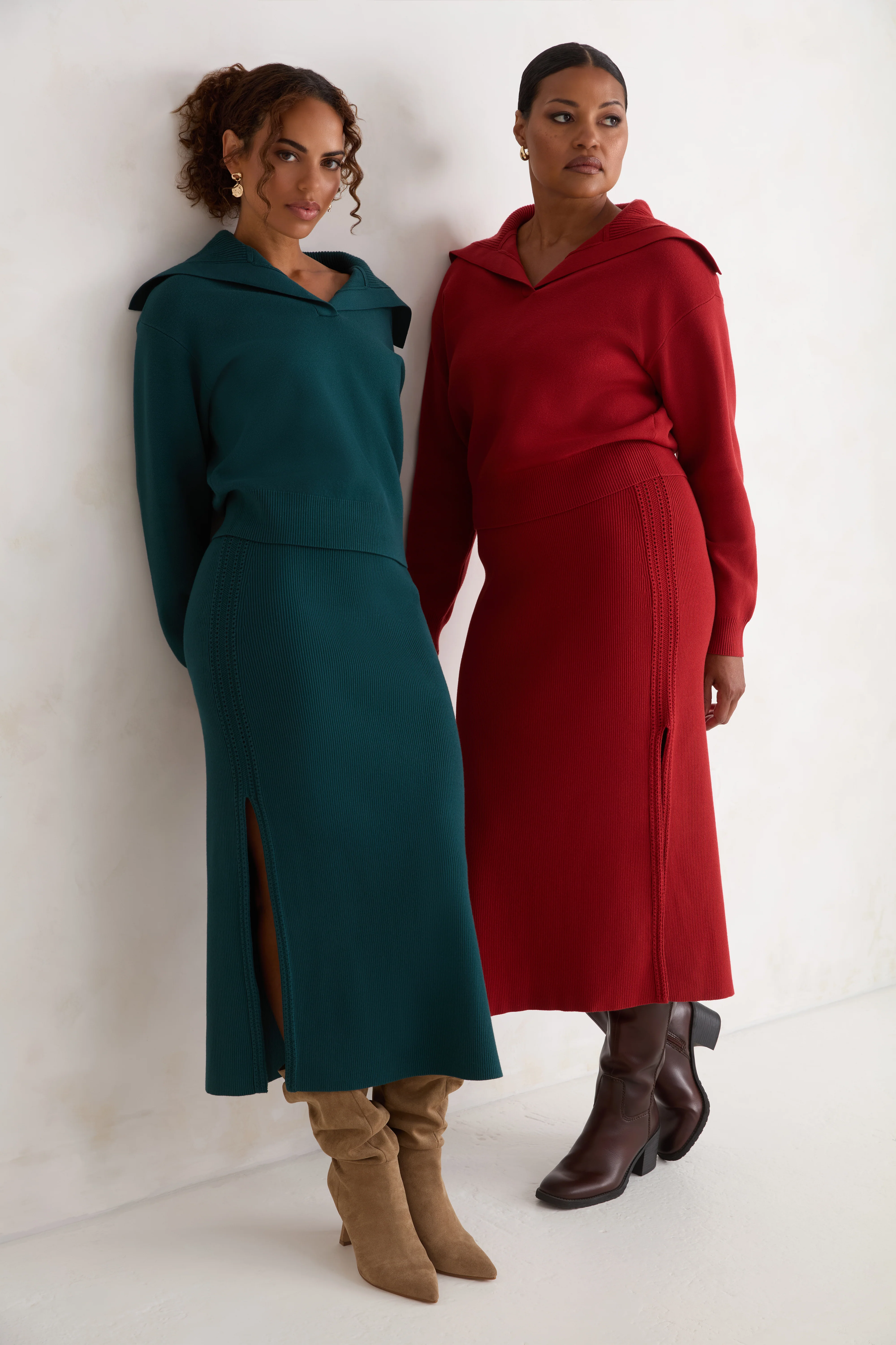 The Rib Sweater Skirt - Brick Red - Image 5