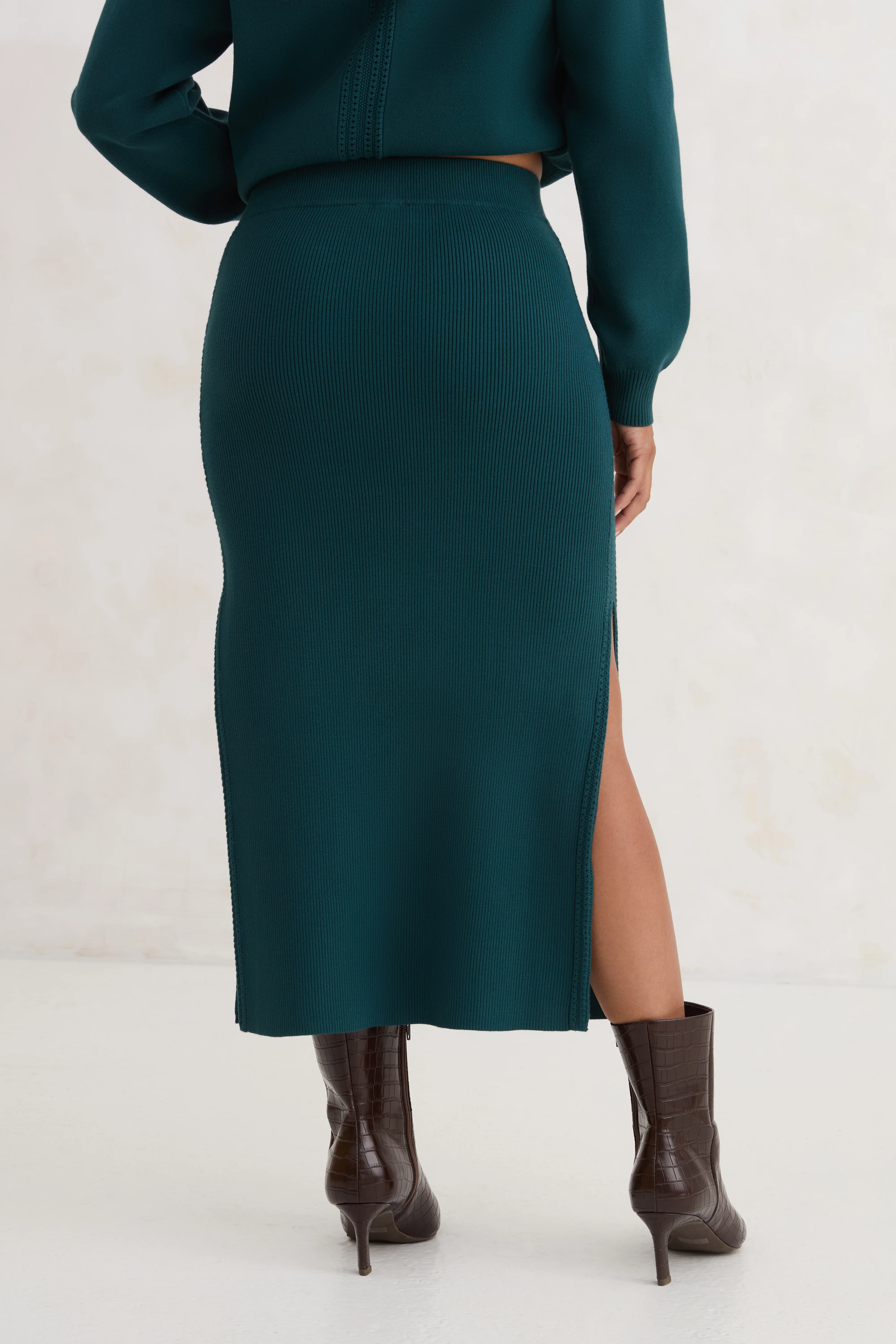 The Rib Sweater Skirt - Dark Moss - Image 3