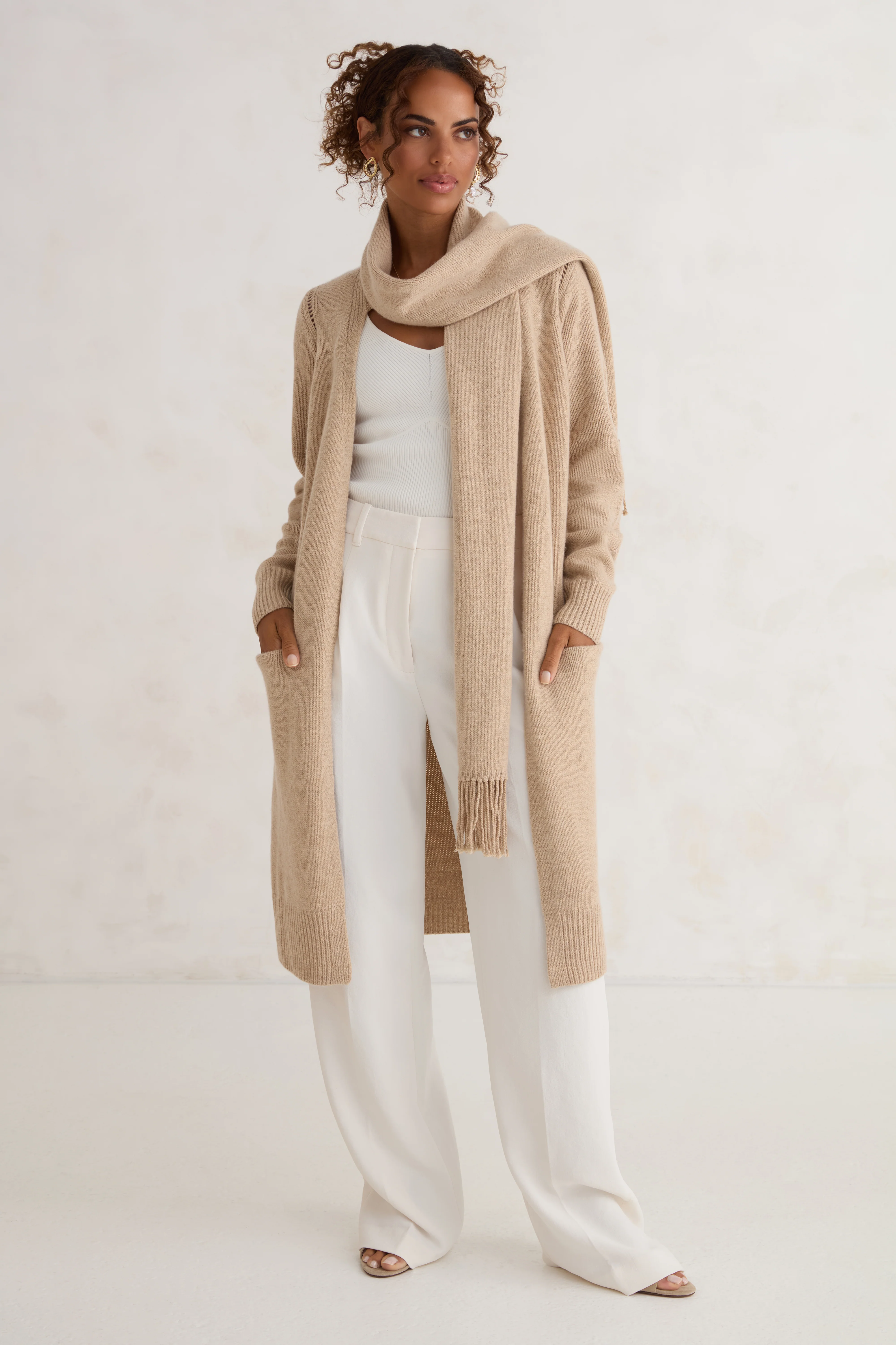 The Scarf Cardigan - Taupe - Image 2