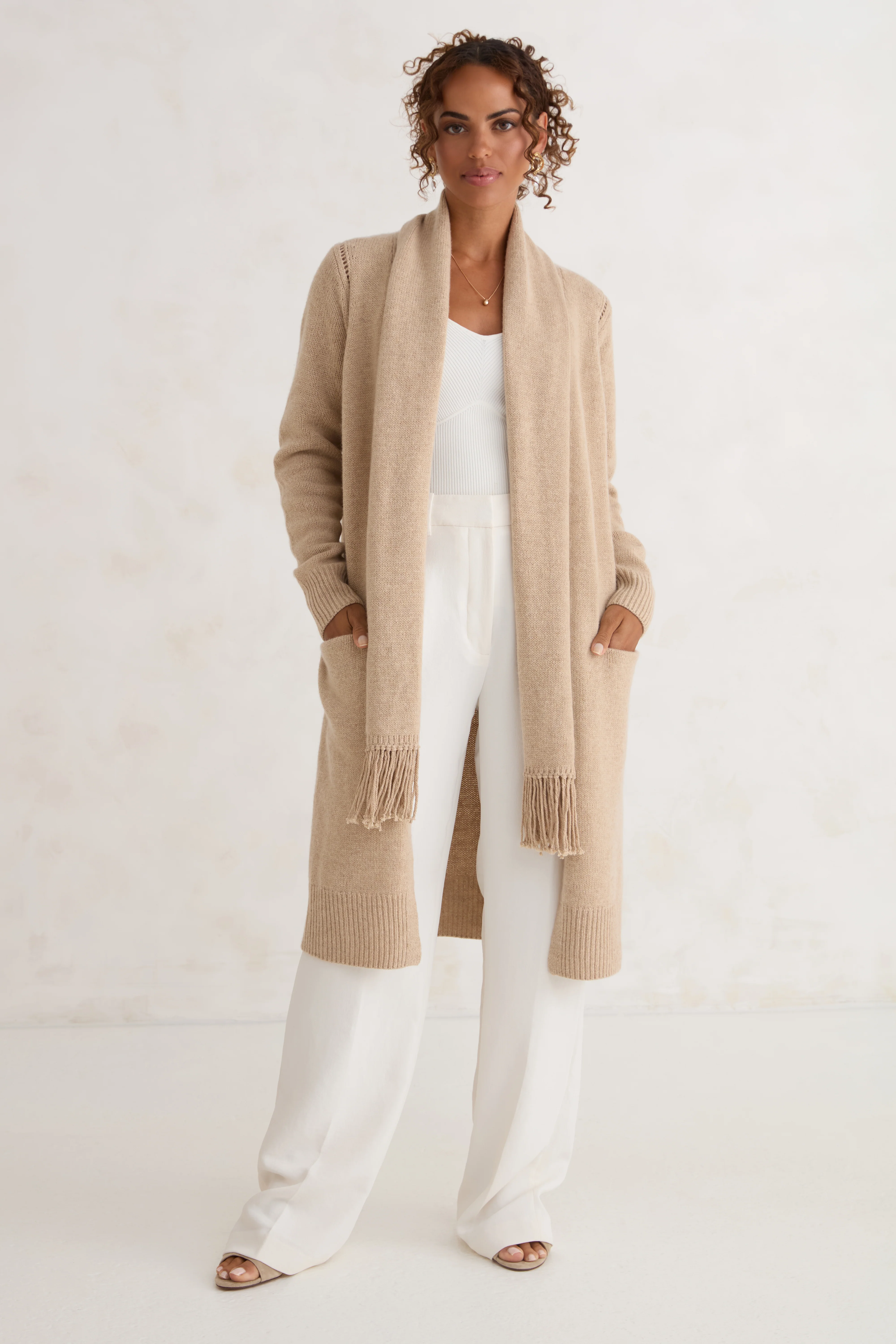 The Scarf Cardigan - Taupe - Image 3