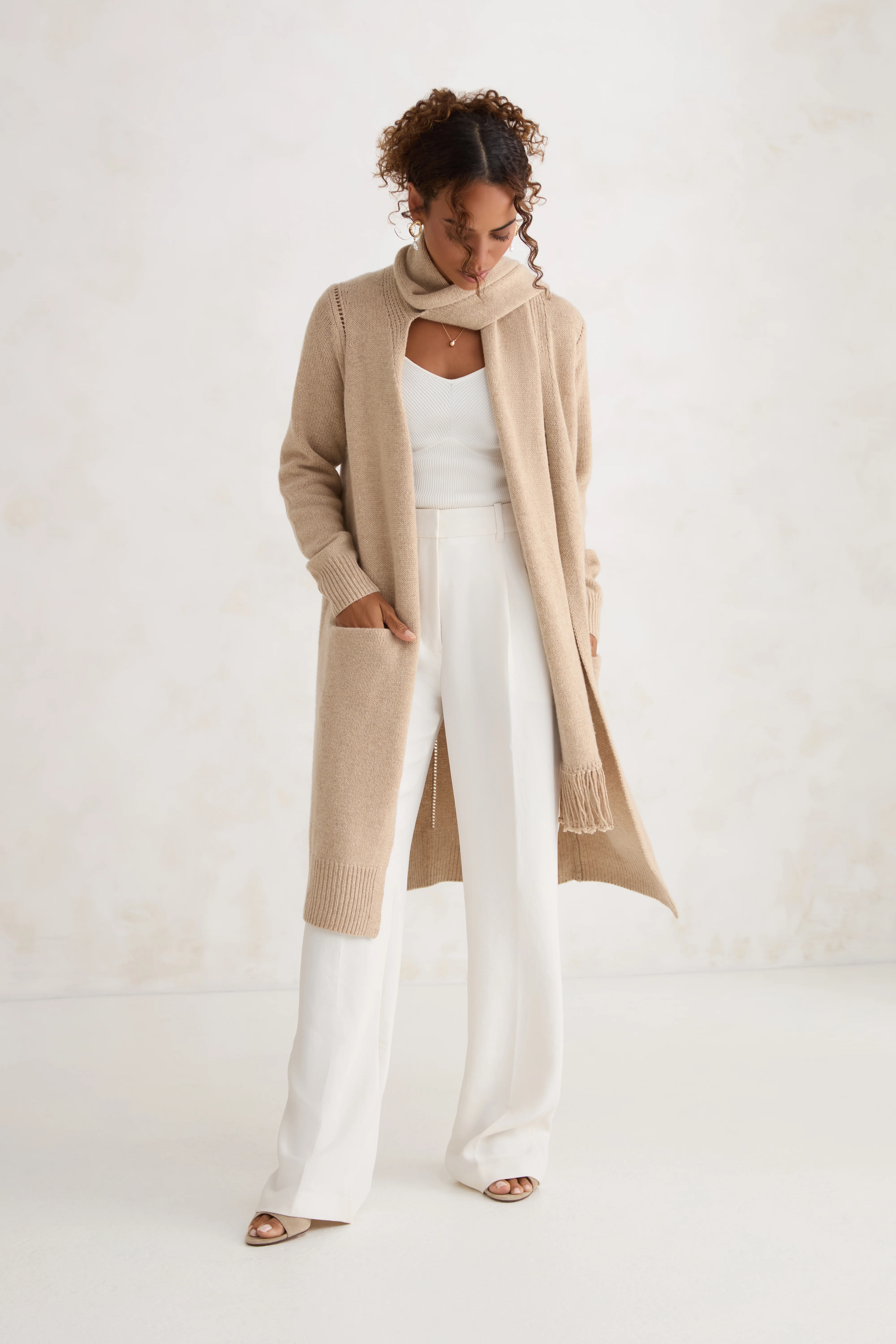 The Scarf Cardigan - Taupe - Image 7