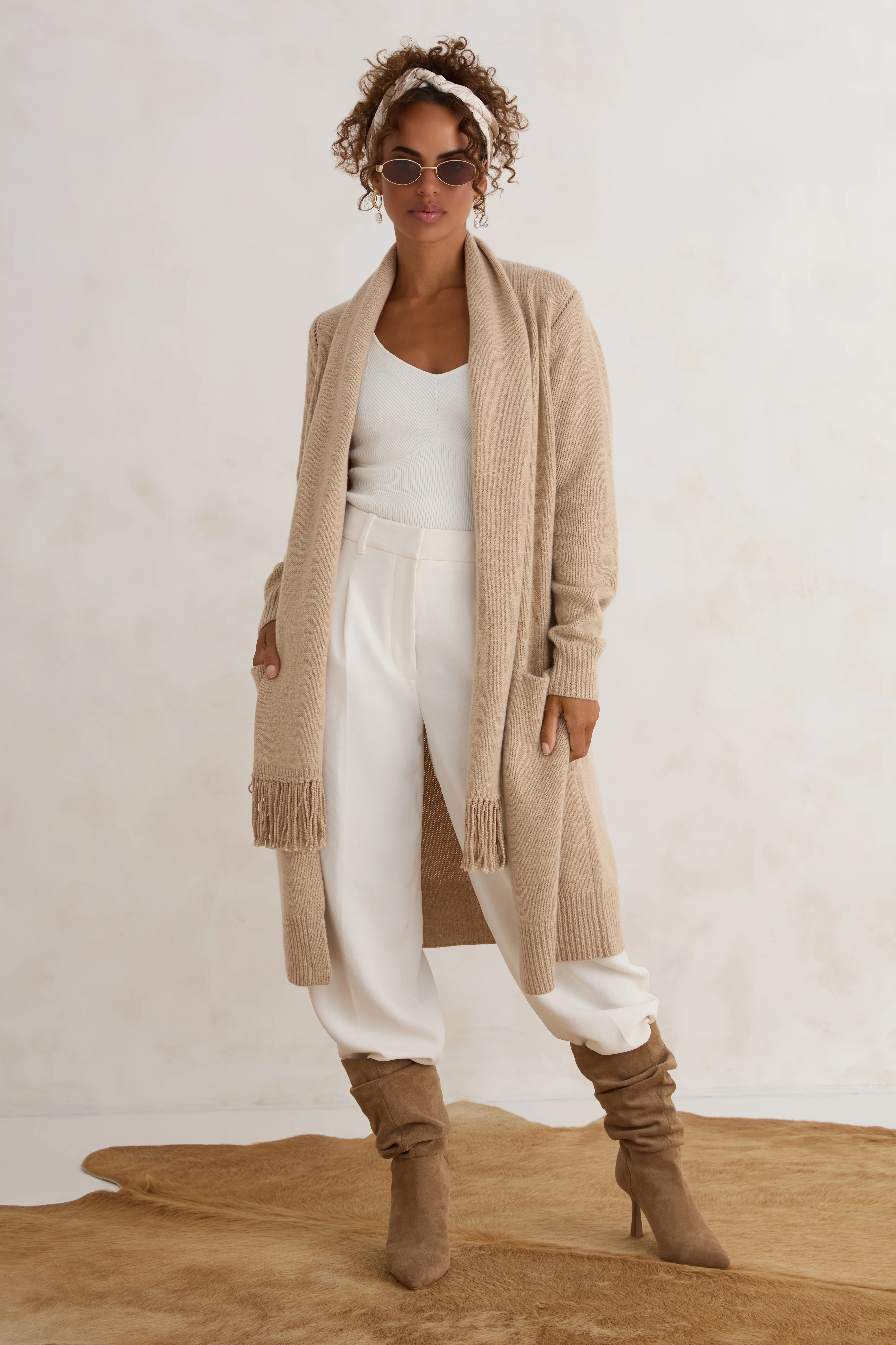 The Scarf Cardigan - Taupe - Image 8