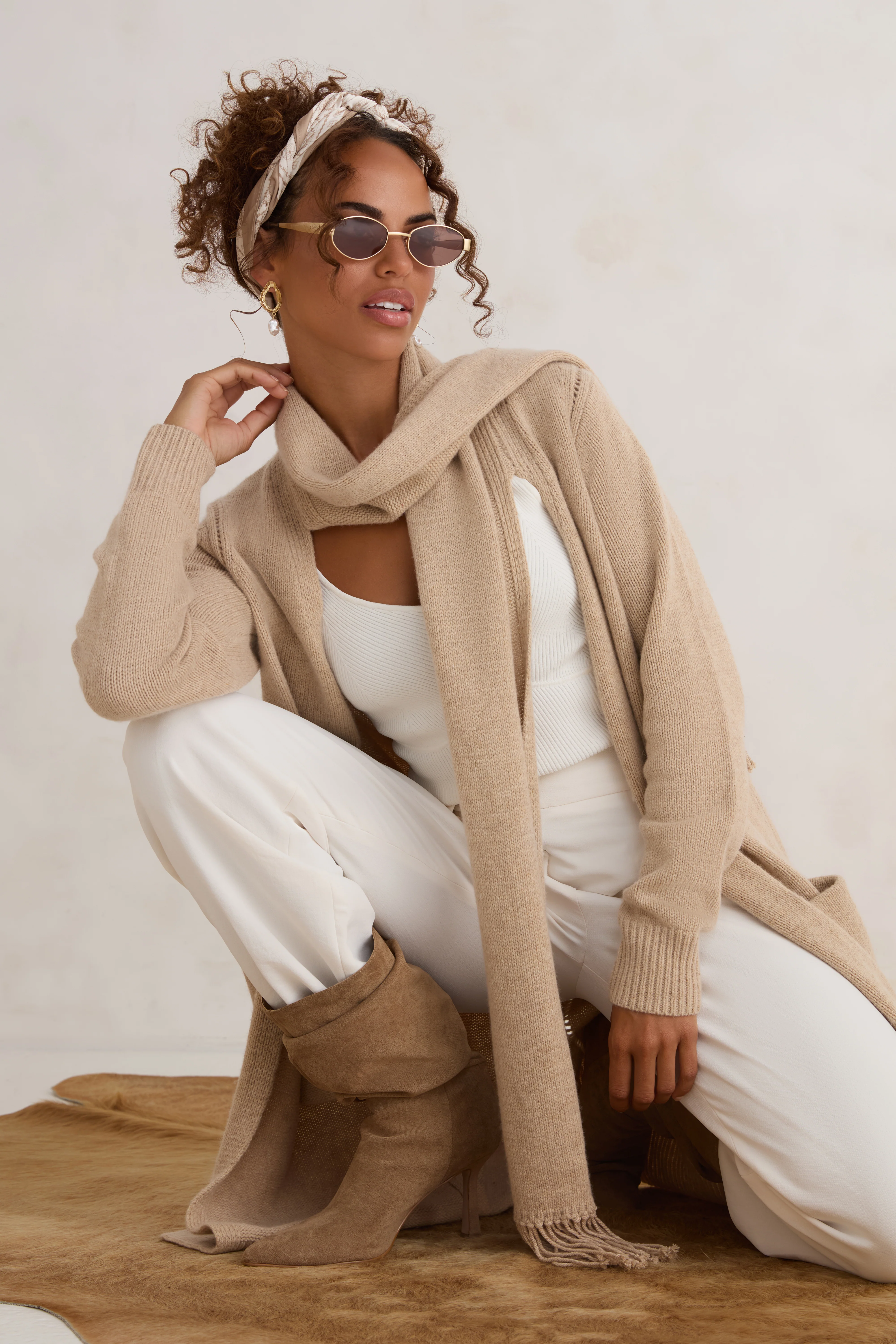 The Scarf Cardigan - Taupe - Image 9