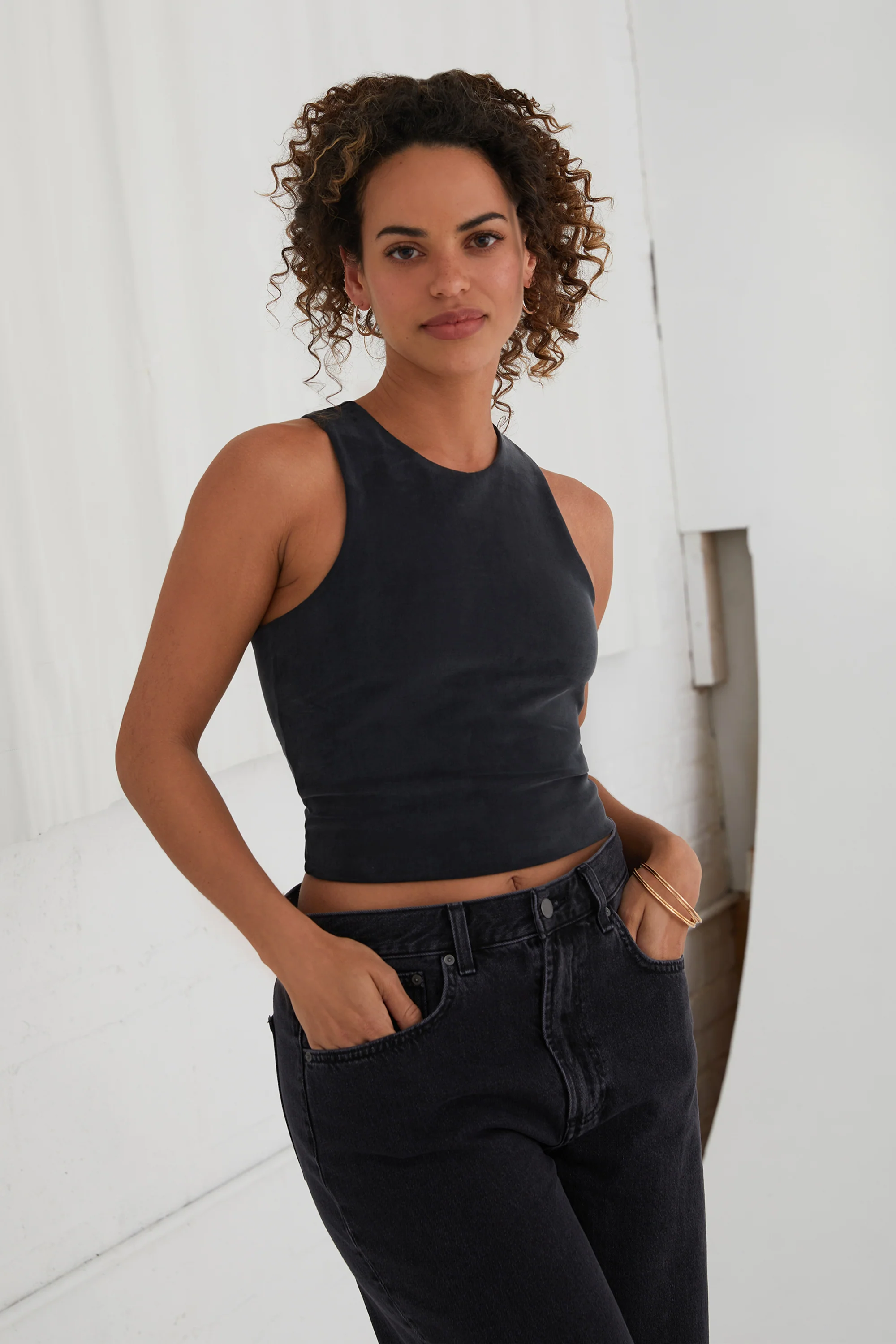 The Sculpt Racerback: Crop - Magic Double Knit - Ink - Image 5