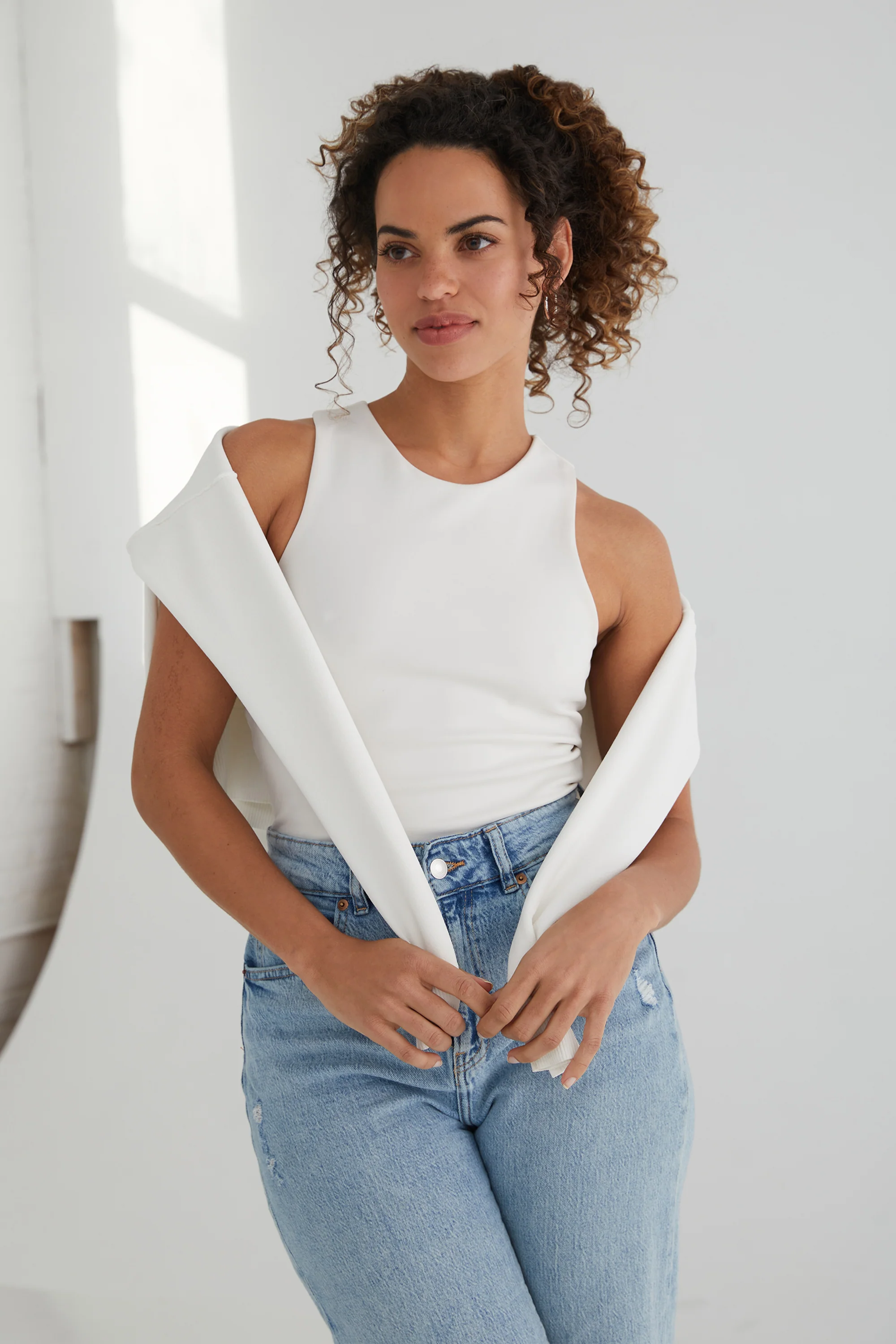 The Sculpt Racerback: Crop - Magic Double Knit - Salt - Image 4