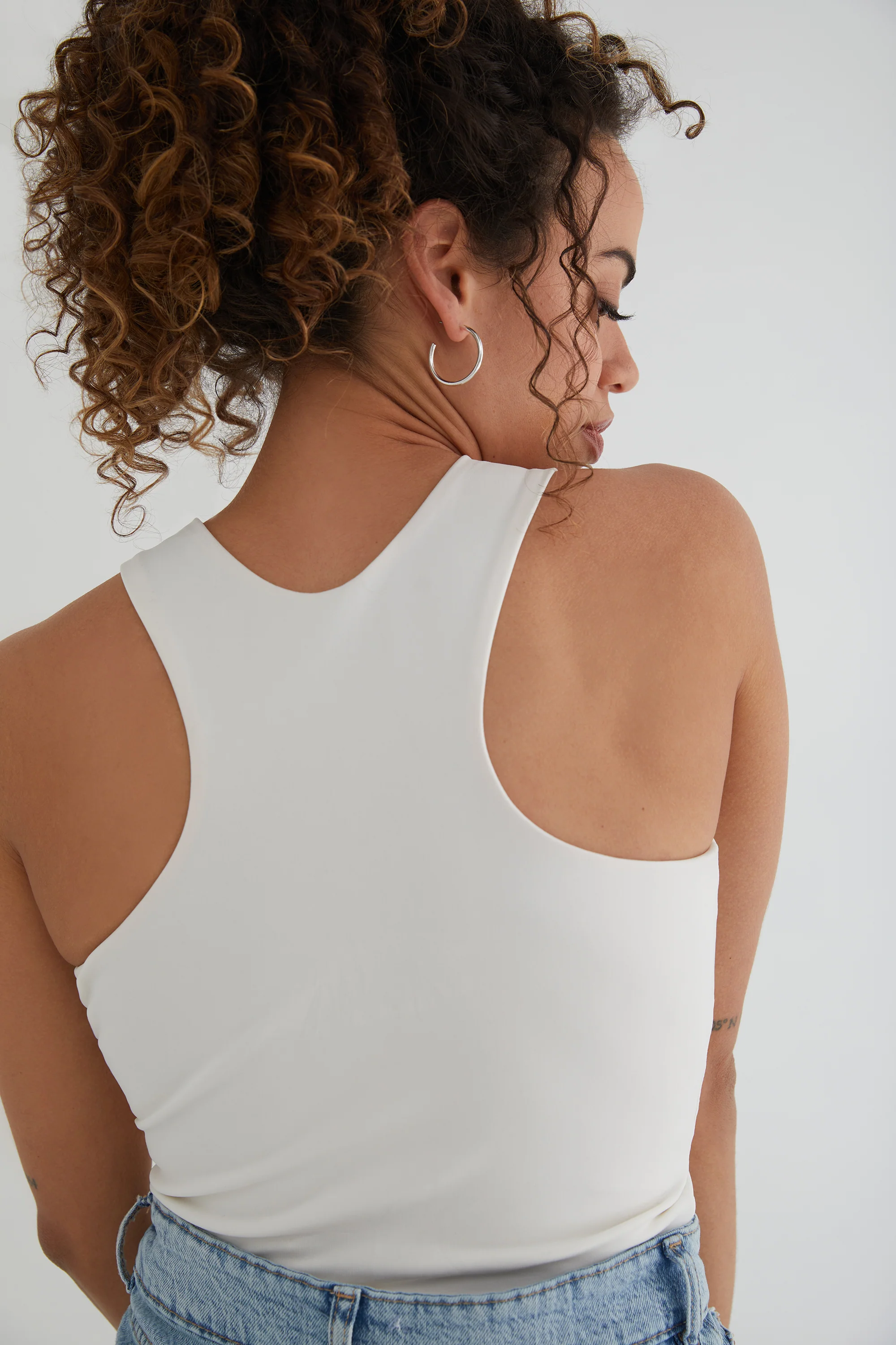The Sculpt Racerback: Crop - Magic Double Knit - Salt - Image 5