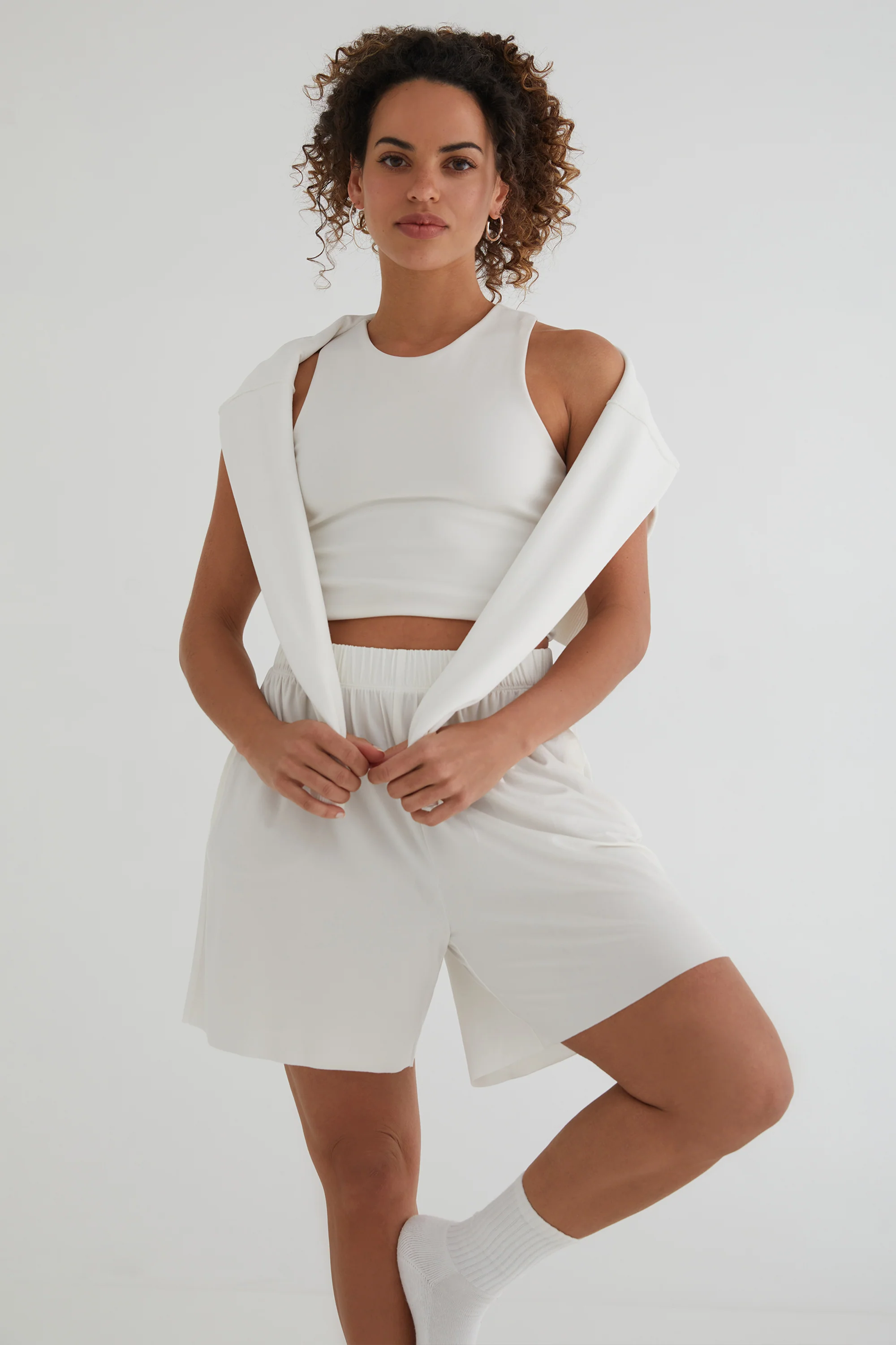 The Sculpt Racerback: Crop - Magic Double Knit - Salt - Image 6