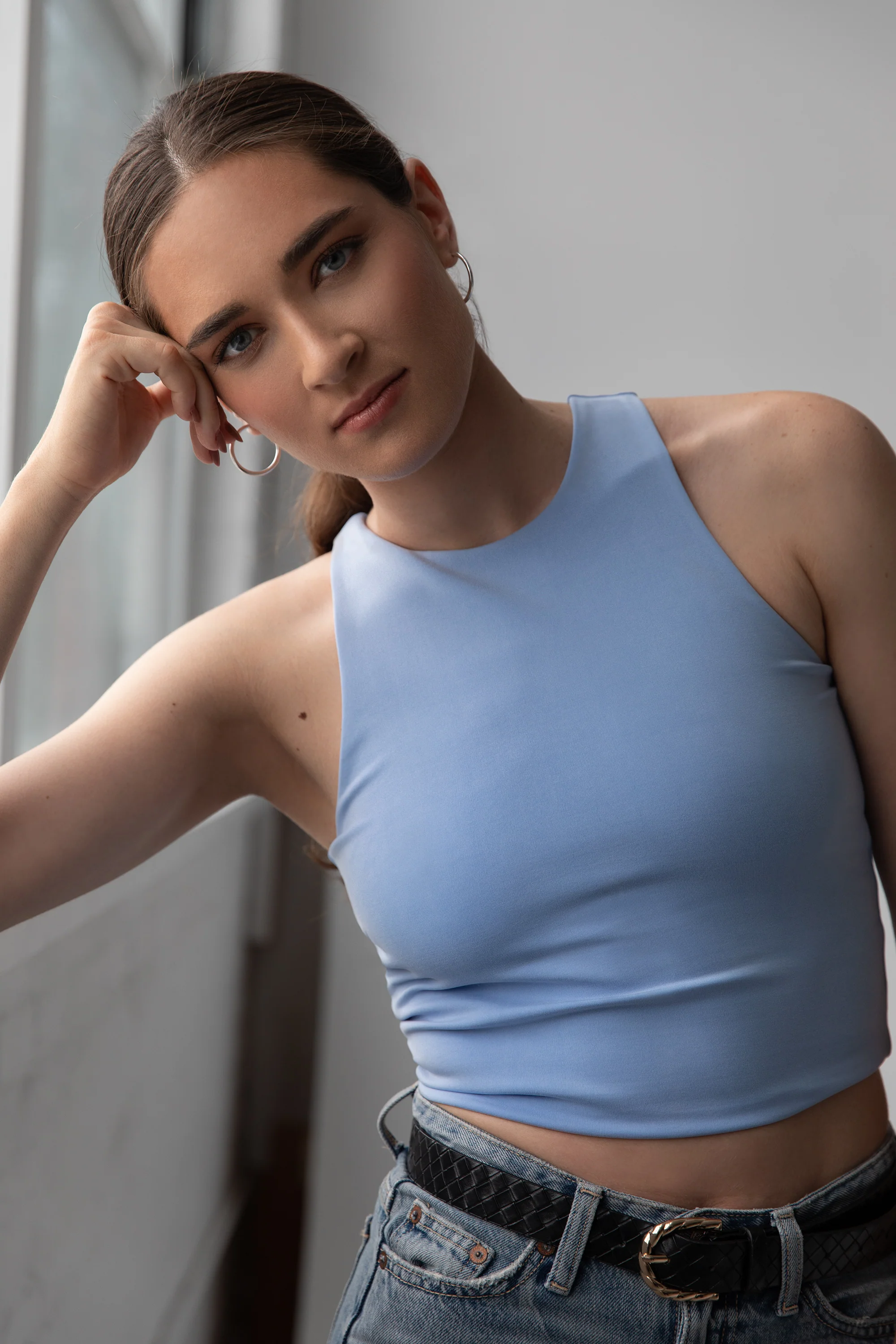 The Sculpt Racerback: Crop - Magic Double Knit - Sky - Image 6