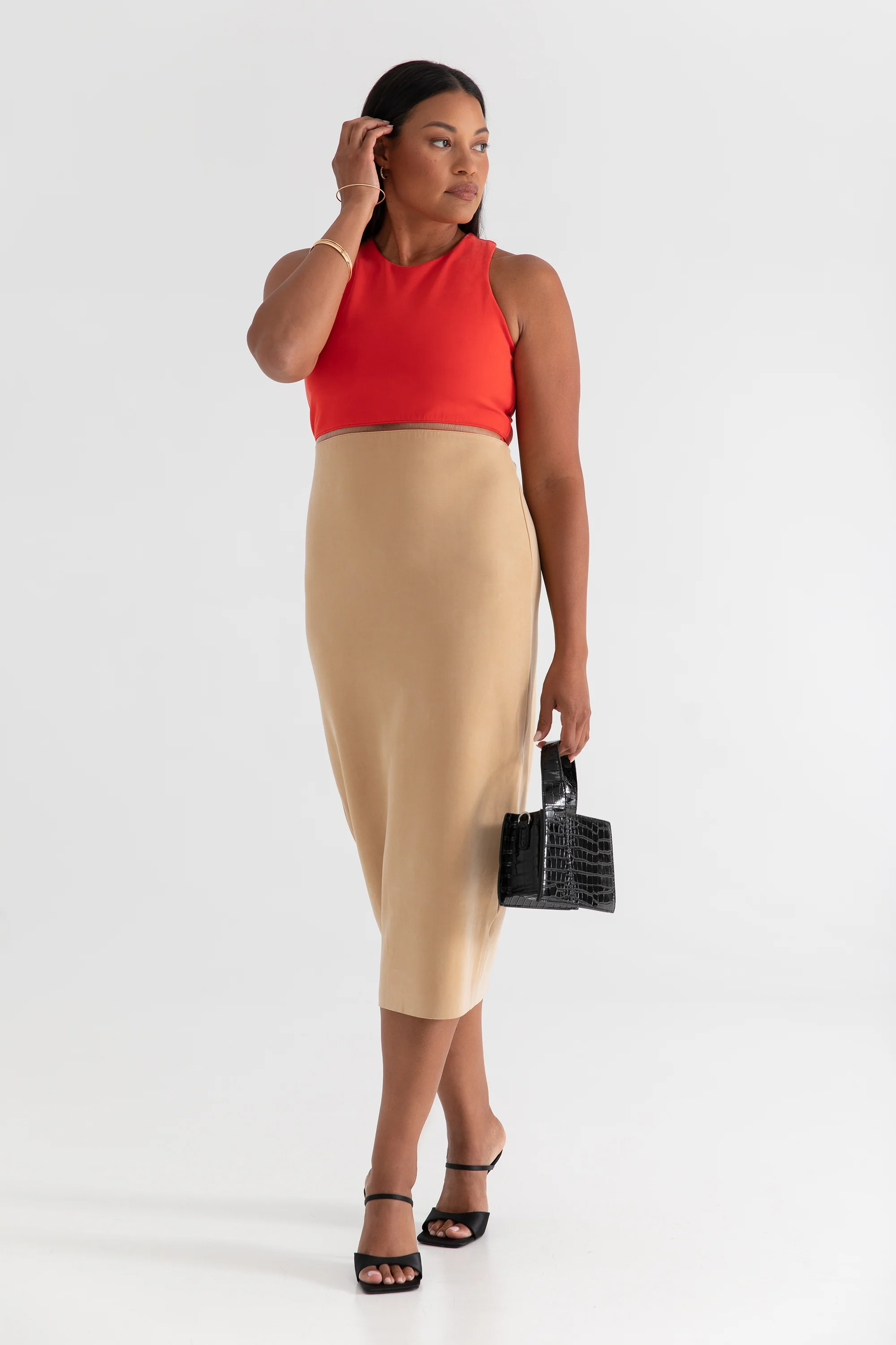 The Sculpt Racerback: Midi Dress - Magic Double Knit - Cherry - Image 2