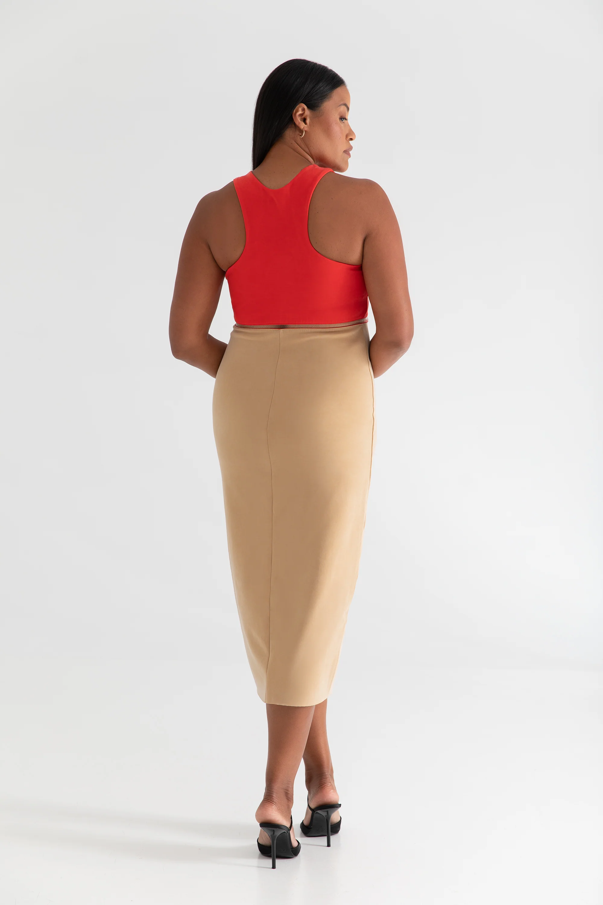 The Sculpt Racerback: Midi Dress - Magic Double Knit - Cherry - Image 4