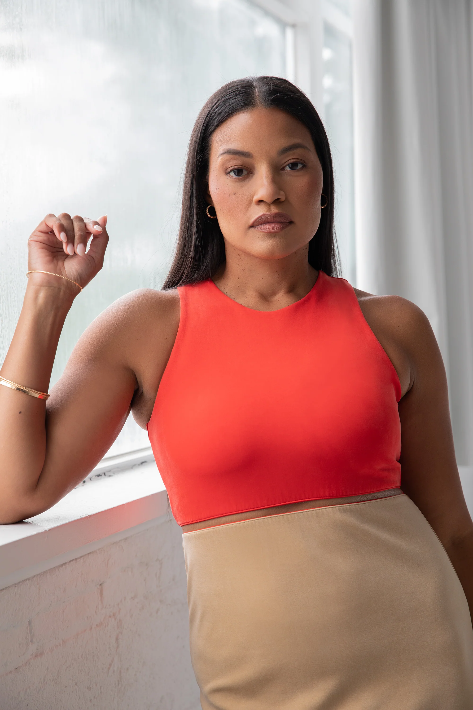 The Sculpt Racerback: Midi Dress - Magic Double Knit - Cherry - Image 6