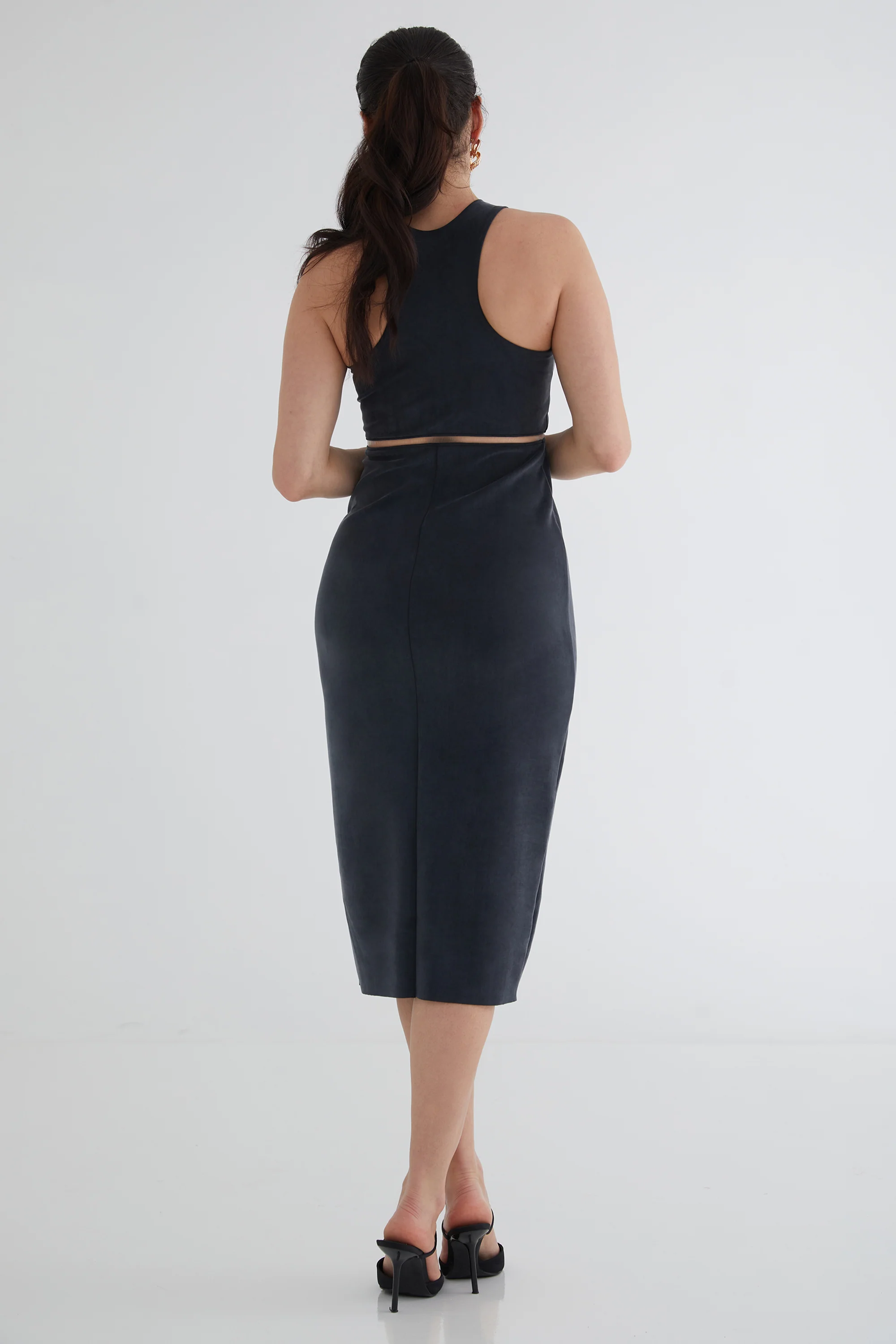 The Sculpt Racerback: Midi Dress - Magic Double Knit - Ink - Image 3