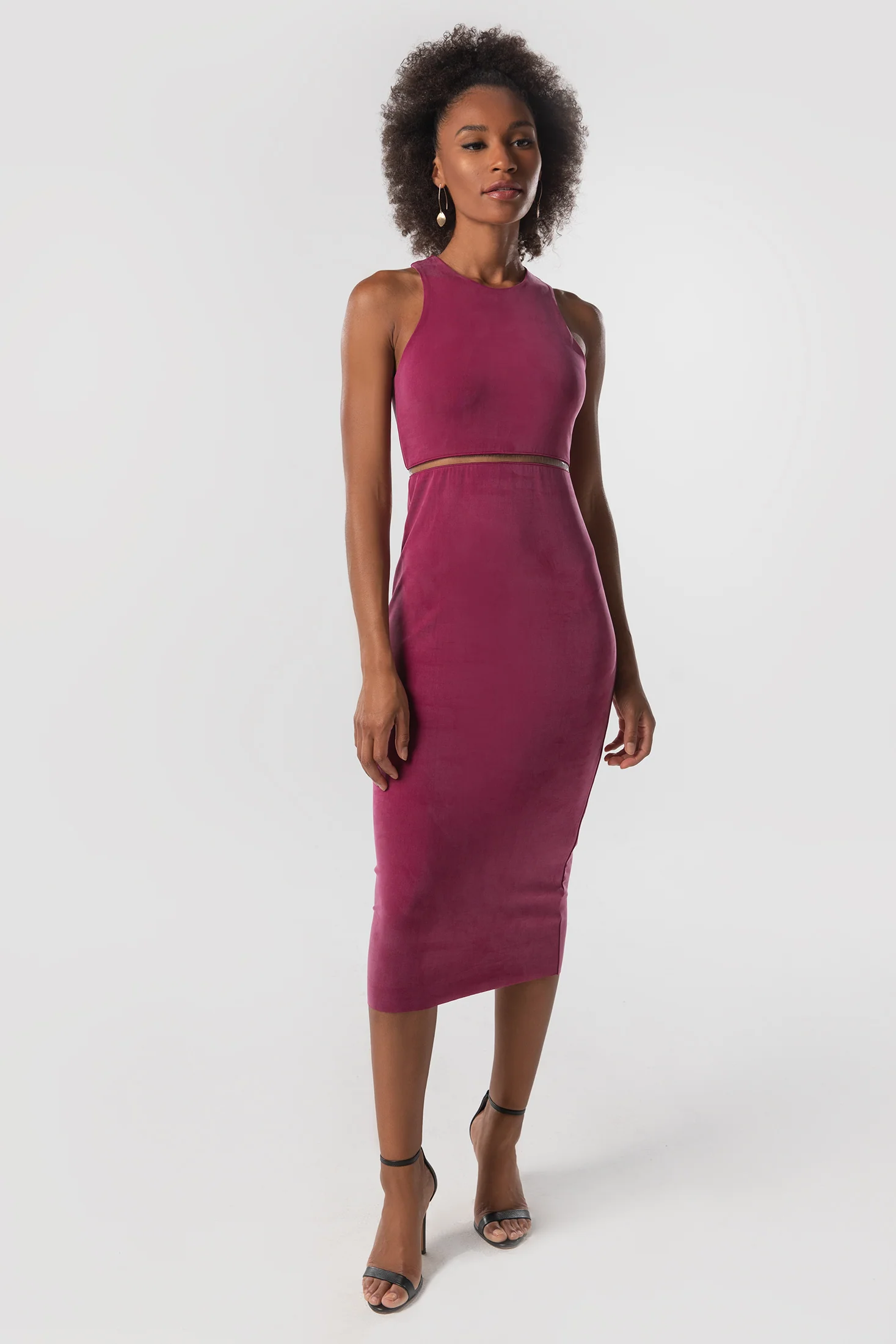 The Sculpt Racerback: Midi Dress - Magic Double Knit - Merlot - Image 2