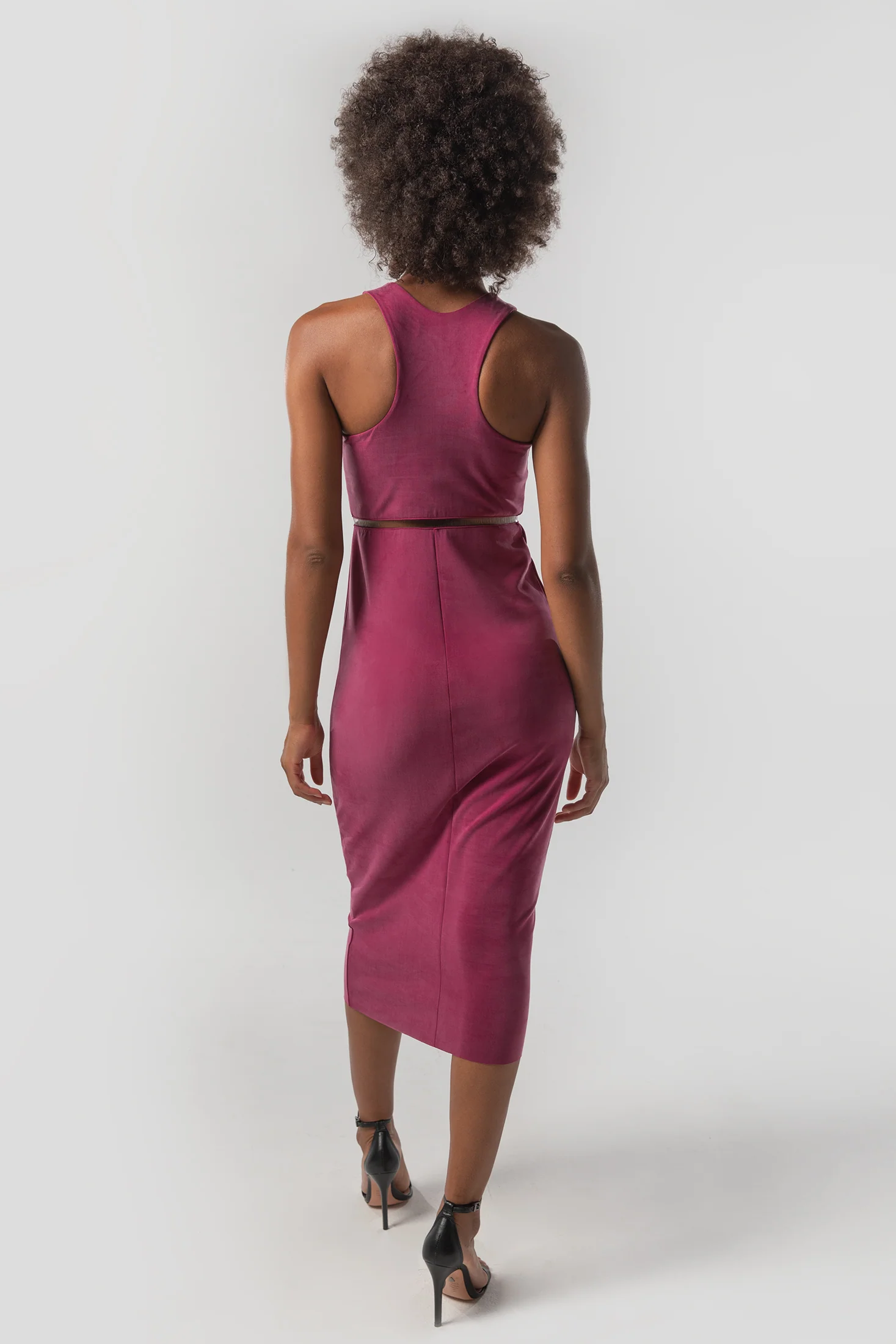 The Sculpt Racerback: Midi Dress - Magic Double Knit - Merlot - Image 3