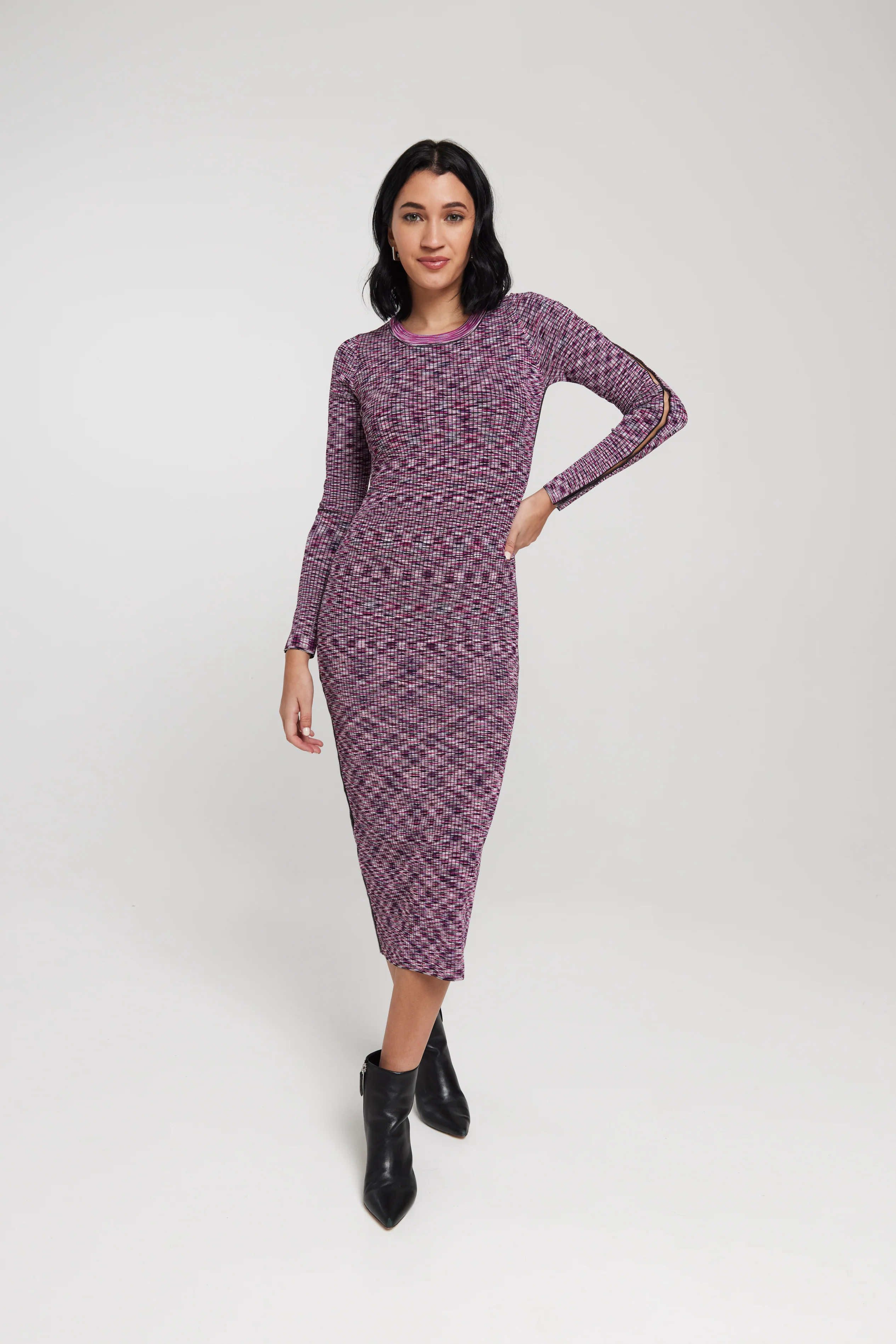 The Space Dye Ribbed Sweater Midi Dress - Wild Berry - Image 3