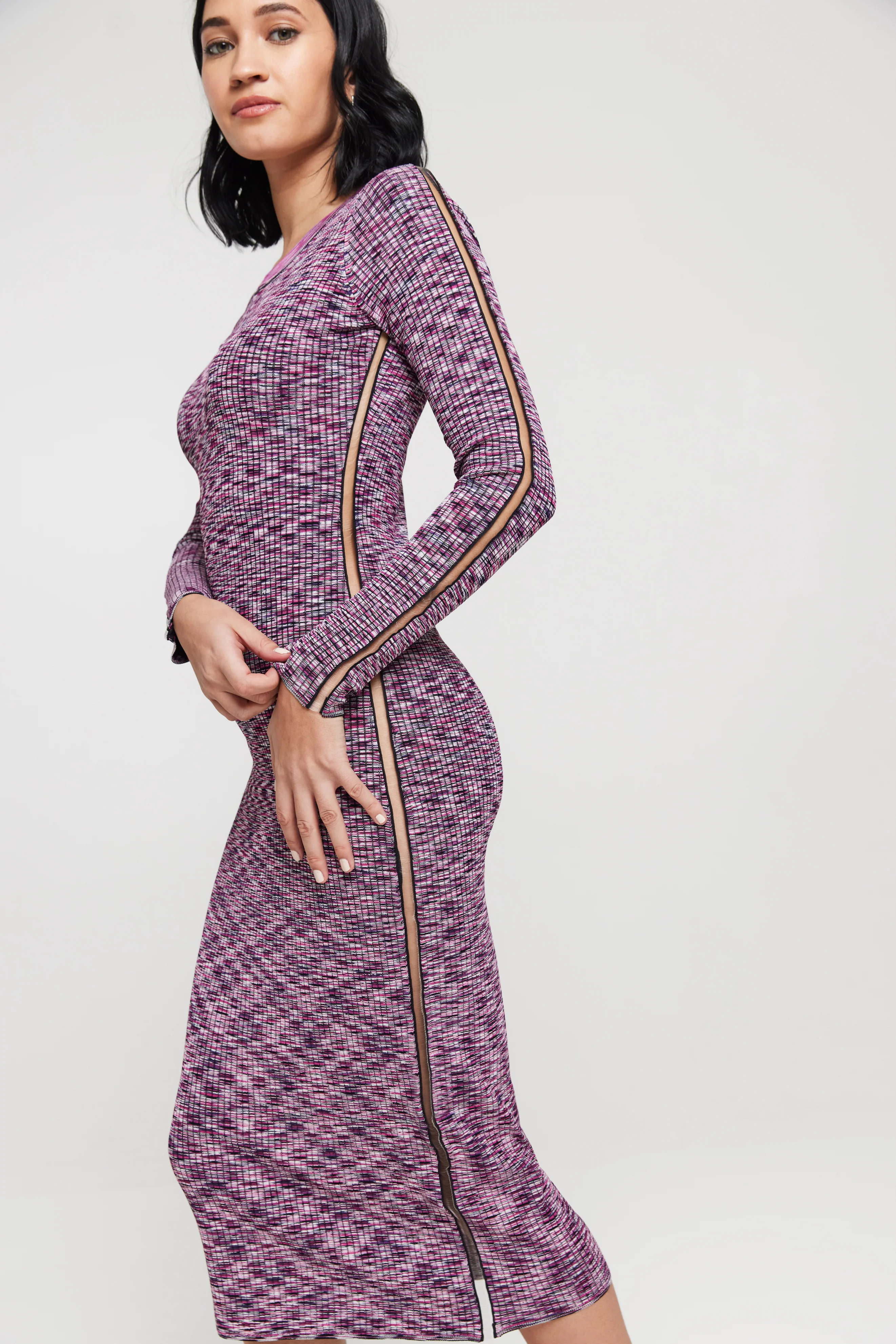 The Space Dye Ribbed Sweater Midi Dress - Wild Berry - Image 4