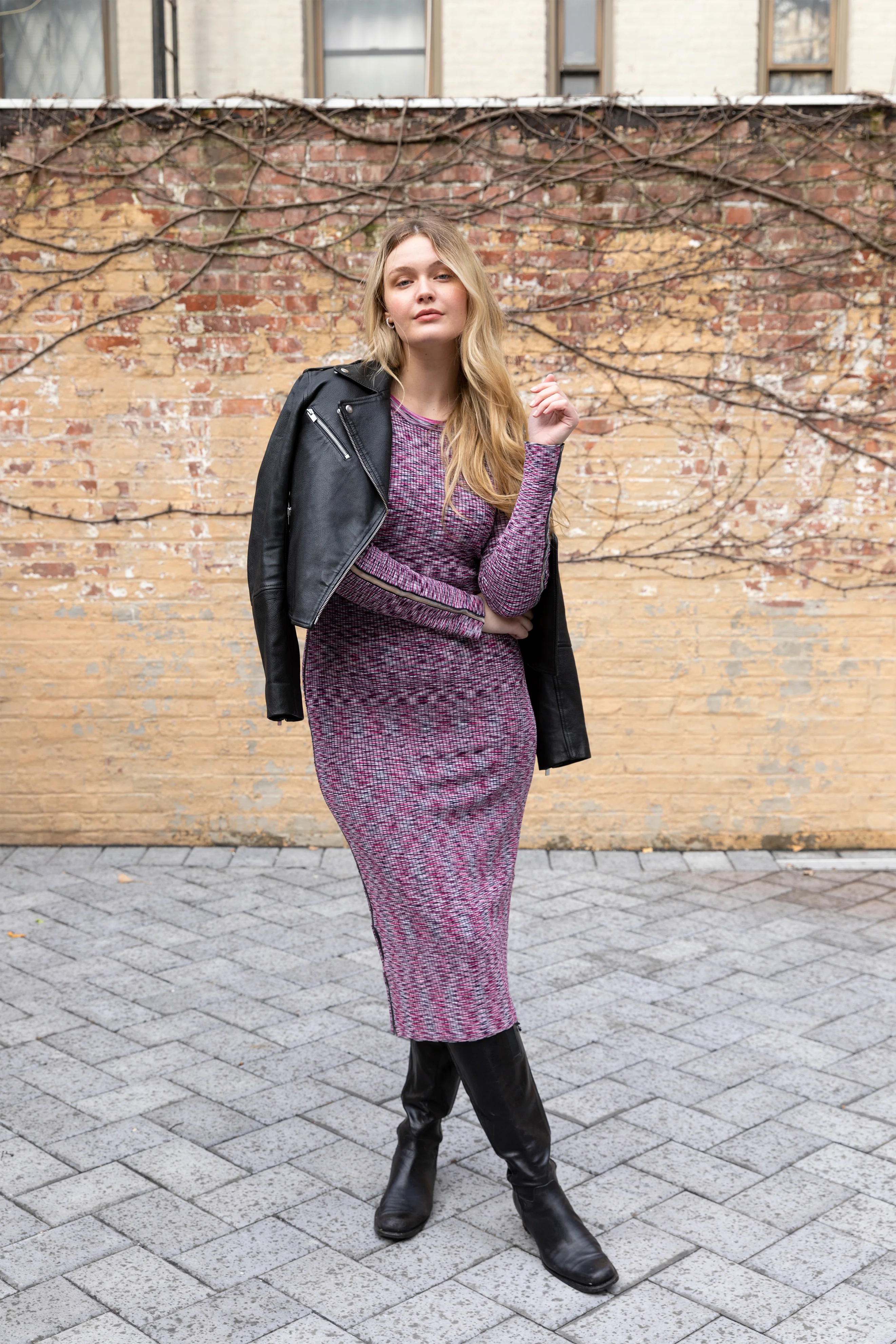 The Space Dye Ribbed Sweater Midi Dress - Wild Berry - Image 7