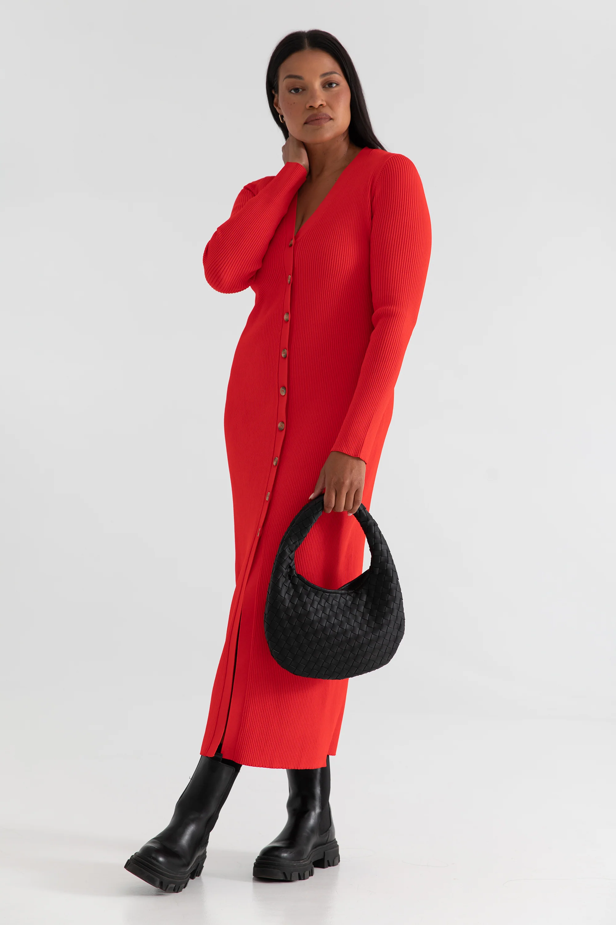 The Sweater Duster: Midi Dress - Cherry - Image 2