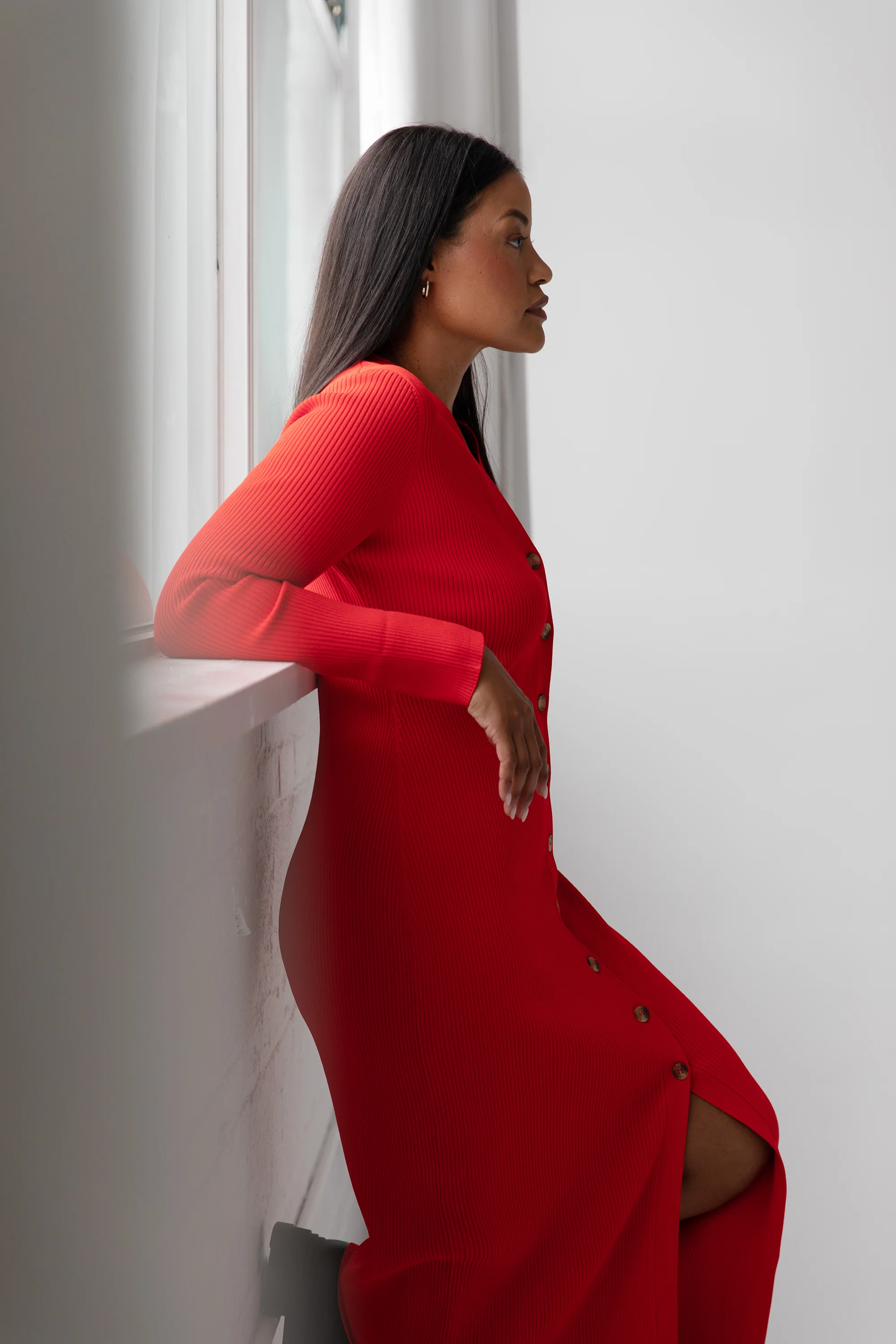 The Sweater Duster: Midi Dress - Cherry - Image 7