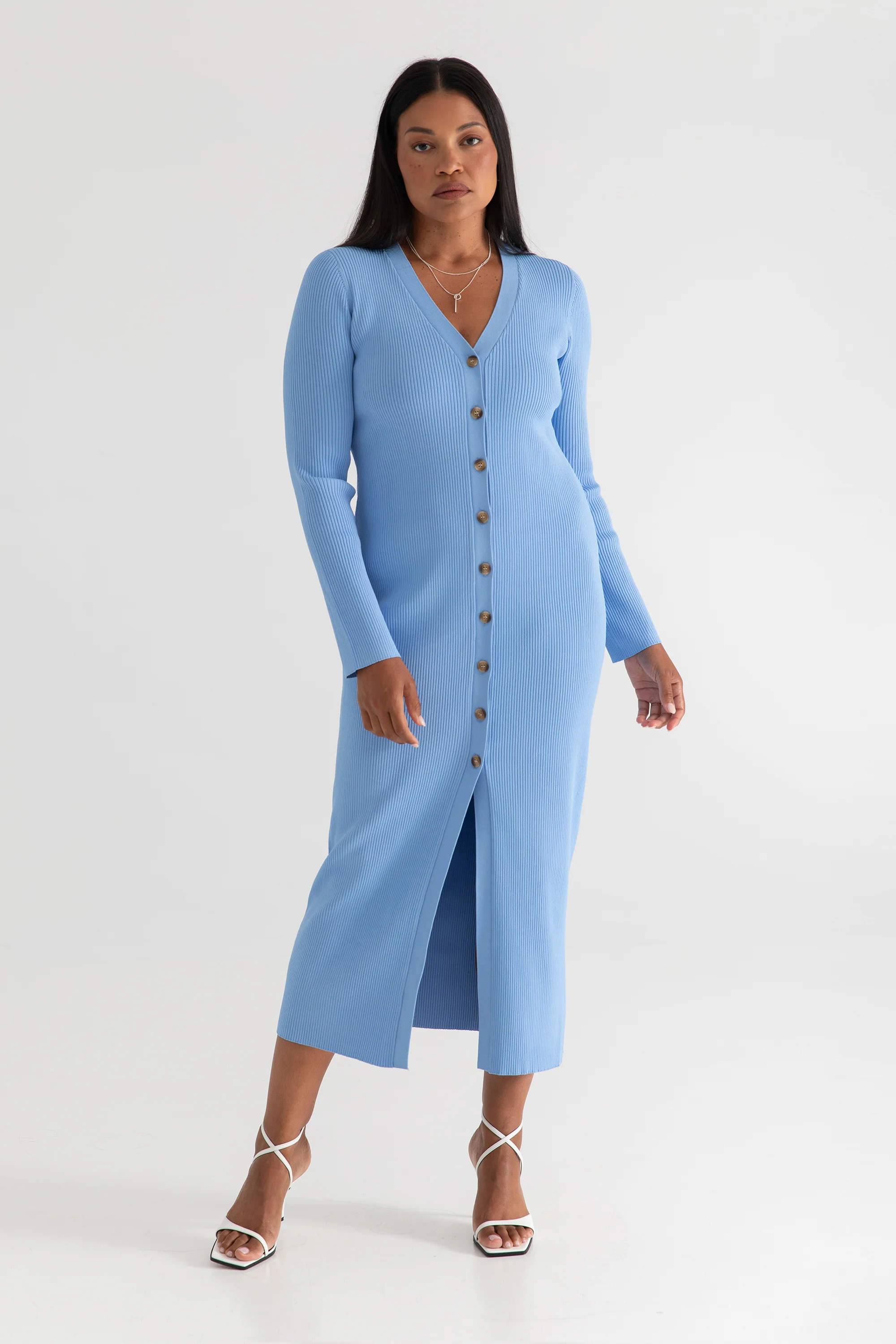 The Sweater Duster: Midi Dress - Sky - Image 3