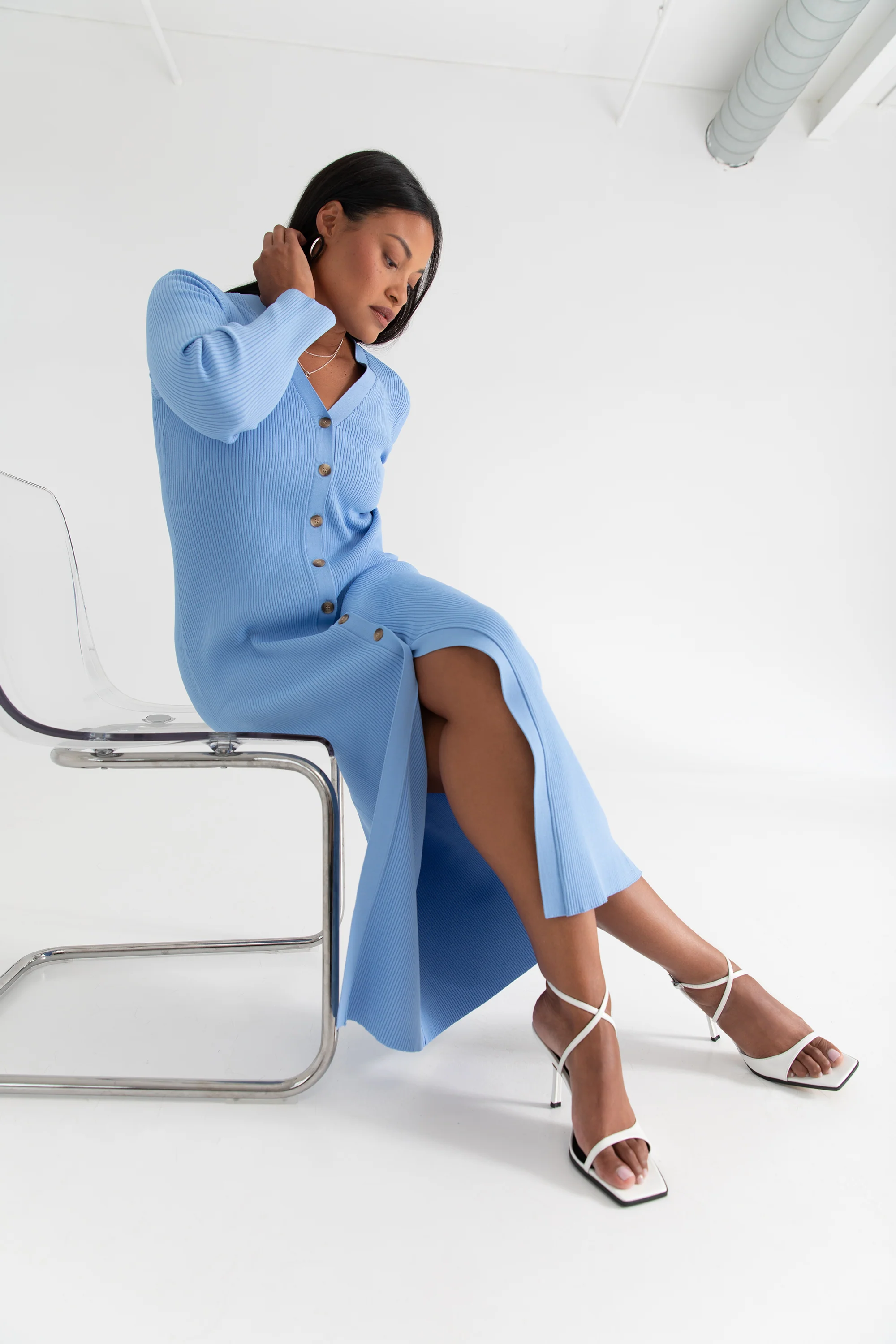 The Sweater Duster: Midi Dress - Sky - Image 6