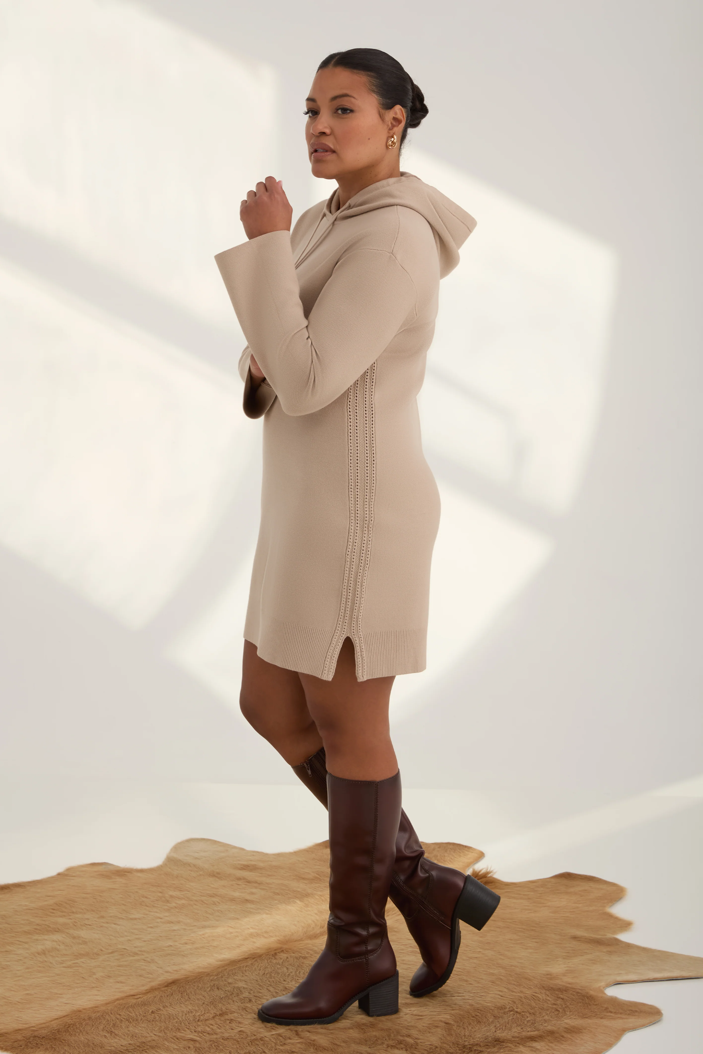 The Sweater Hoodie Dress - Sand - Image 3