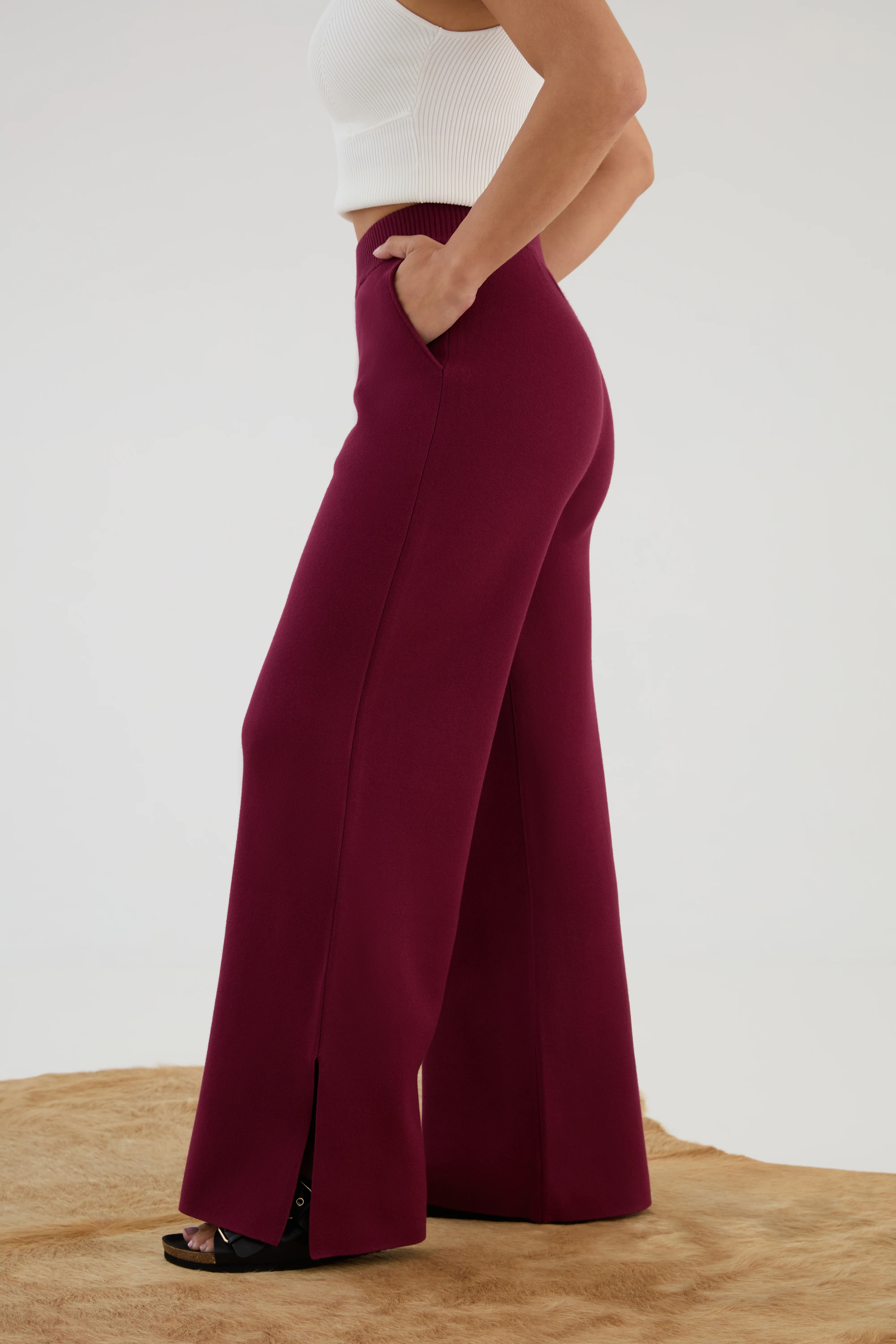 The Sweater Wide Leg Pant - Merlot - Image 3