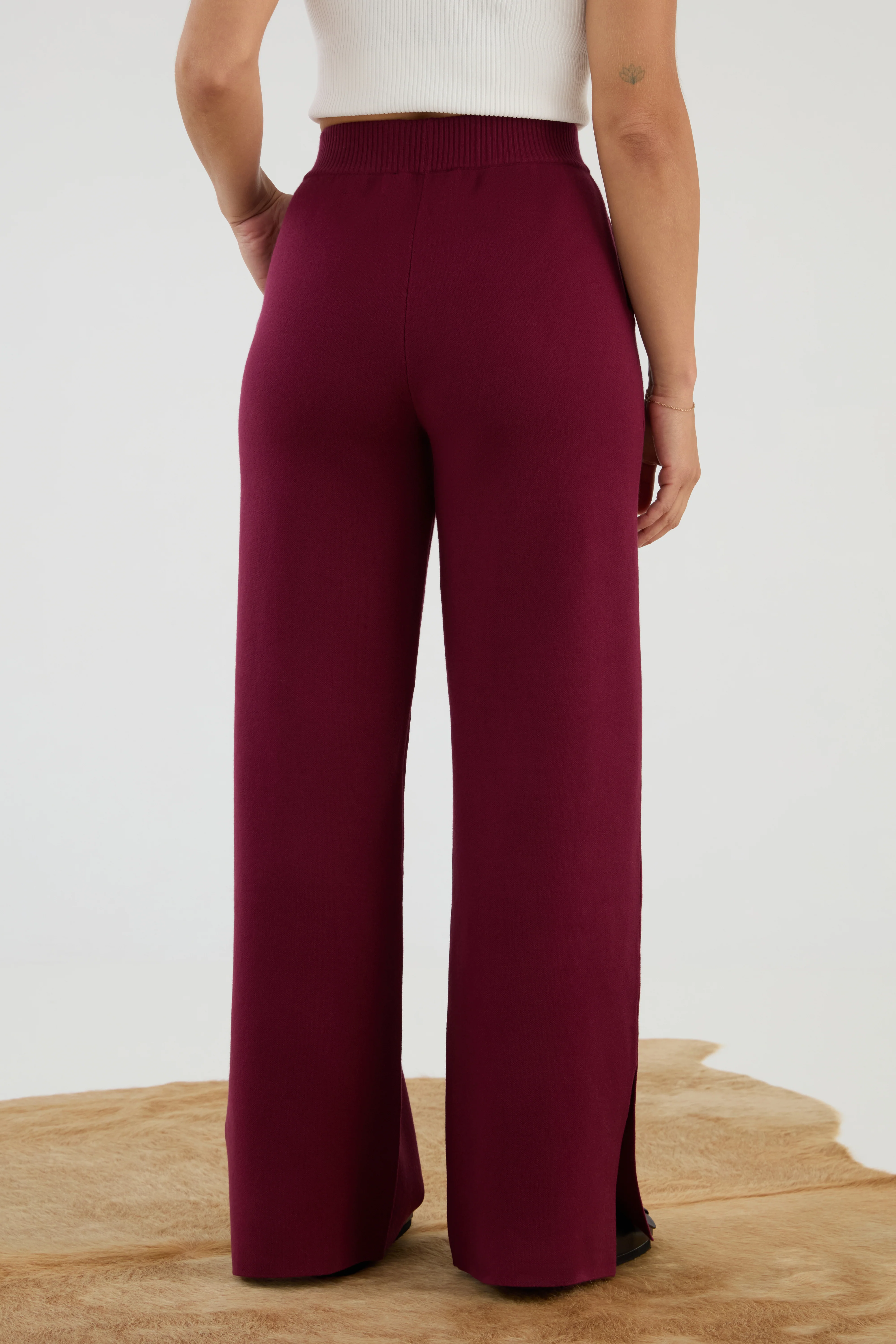 The Sweater Wide Leg Pant - Merlot - Image 4