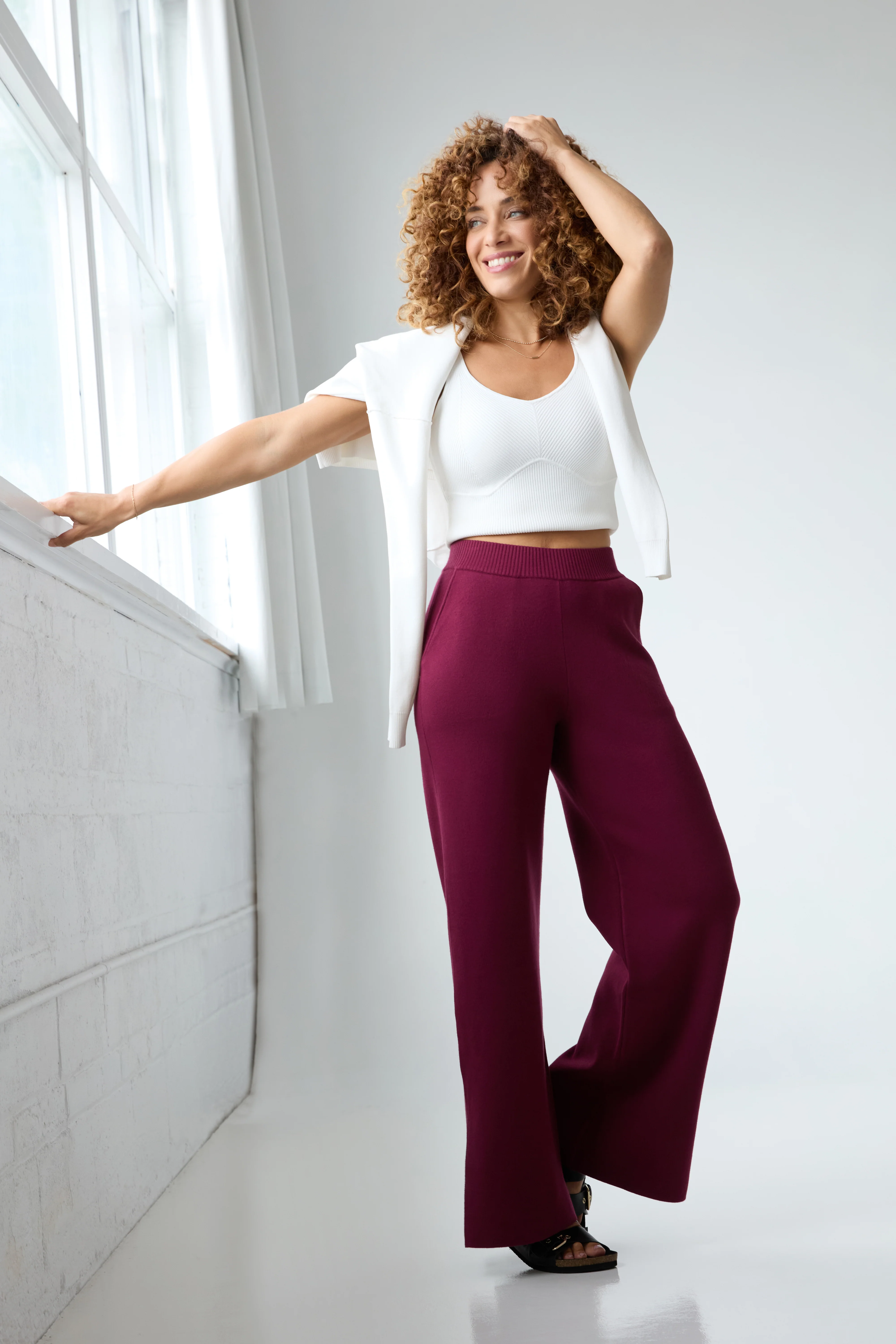 The Sweater Wide Leg Pant - Merlot - Image 5