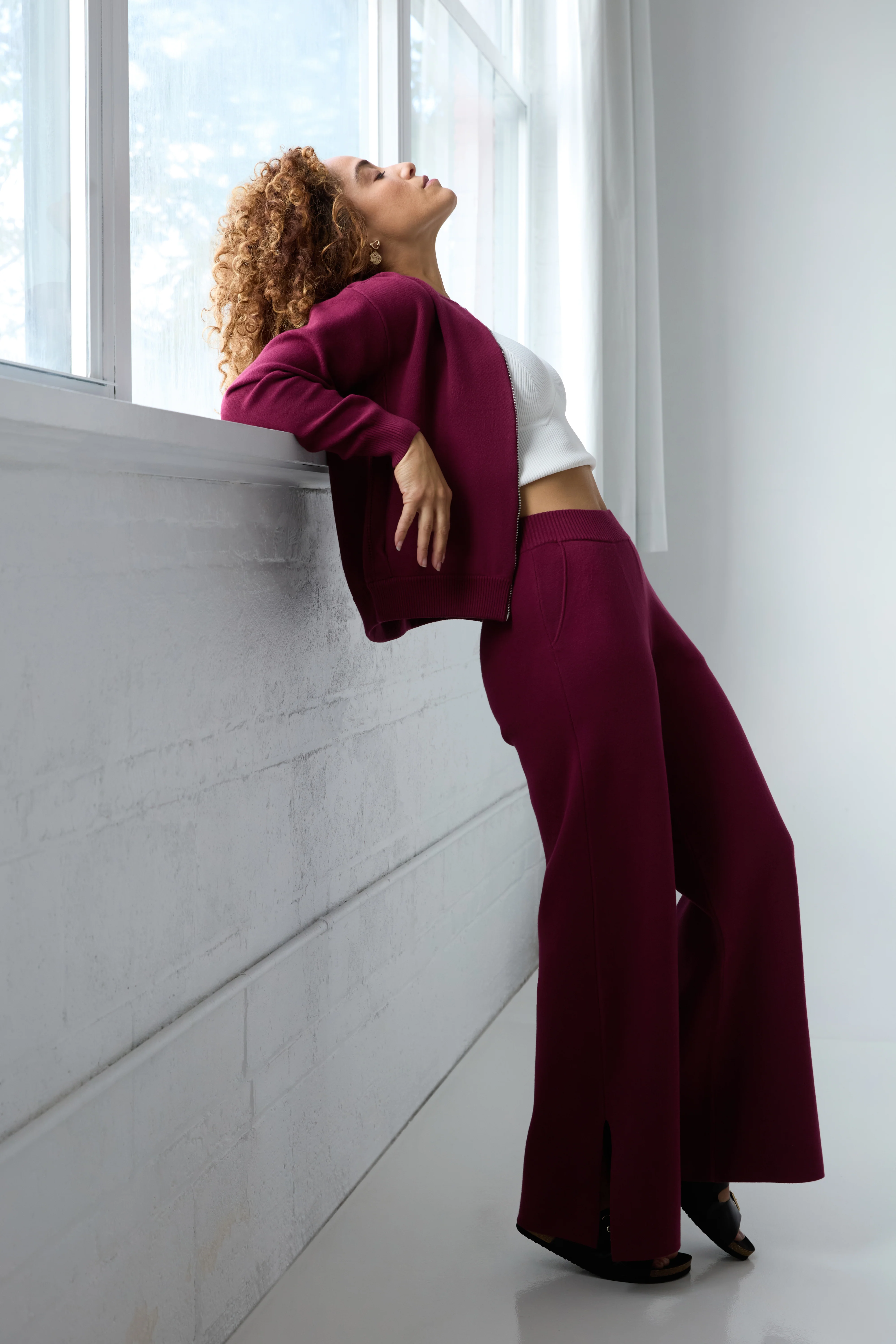 The Sweater Wide Leg Pant - Merlot - Image 6