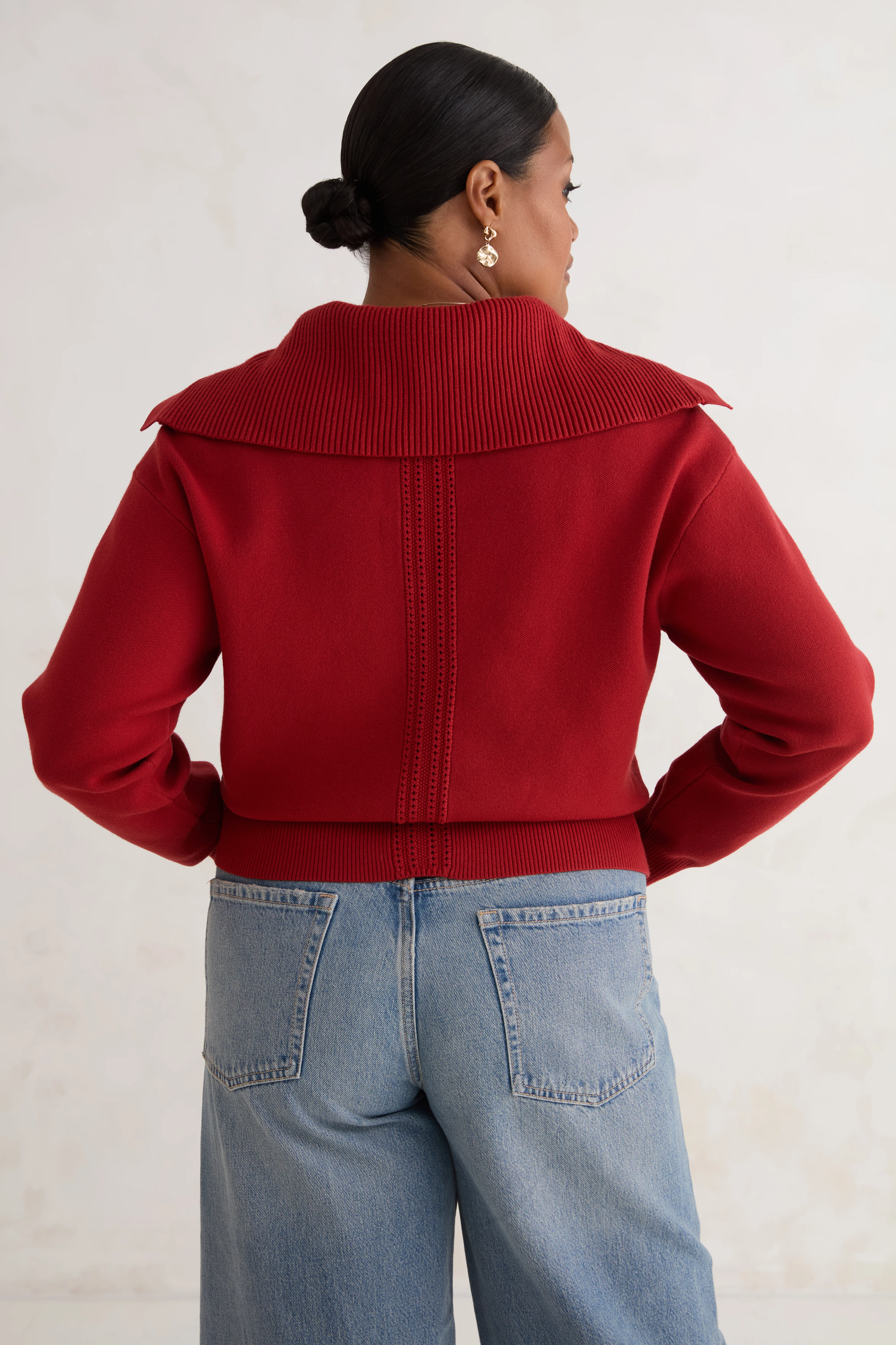 The Wide Collar Sweater - Brick Red - Image 3