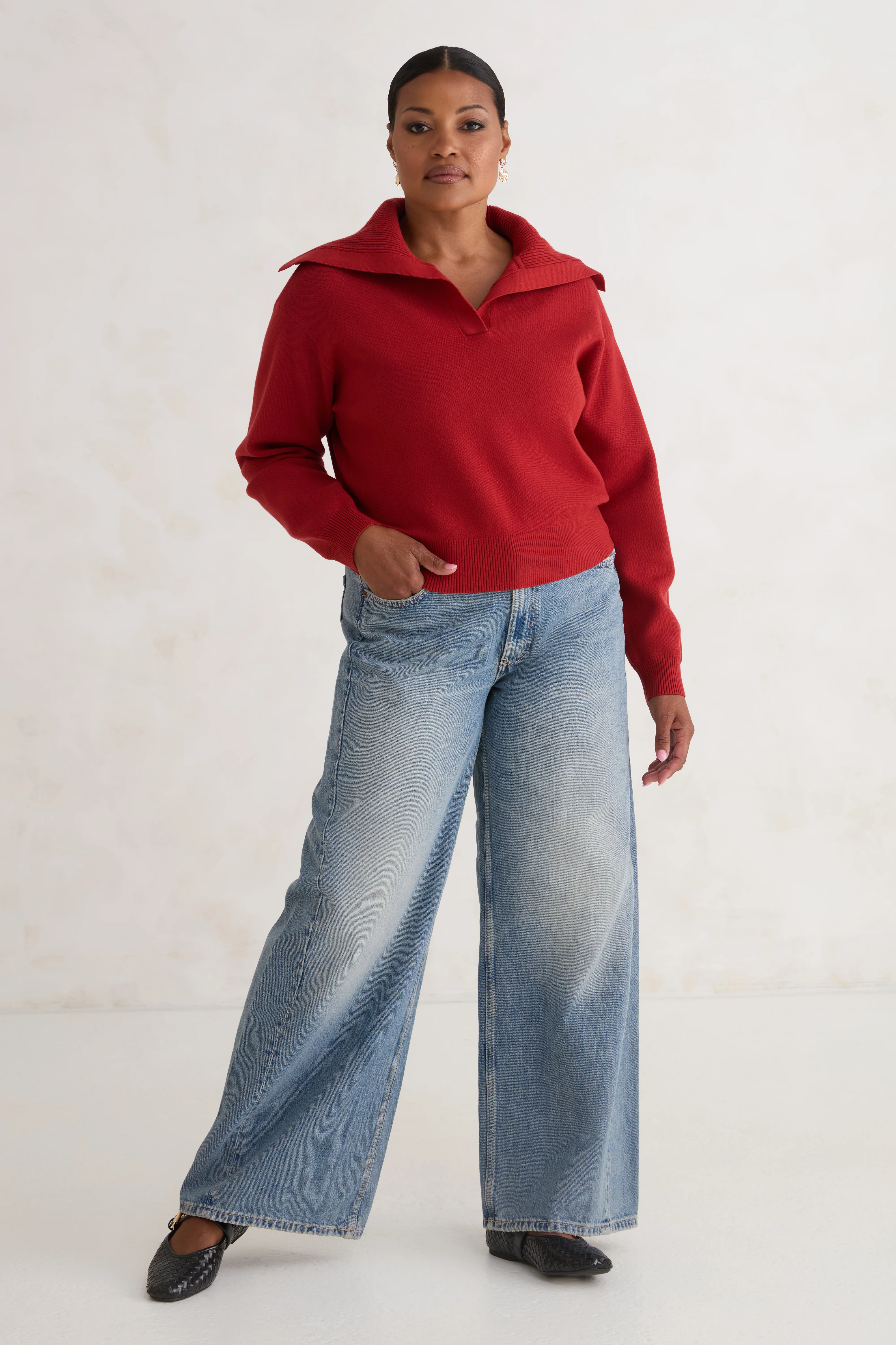 The Wide Collar Sweater - Brick Red - Image 4